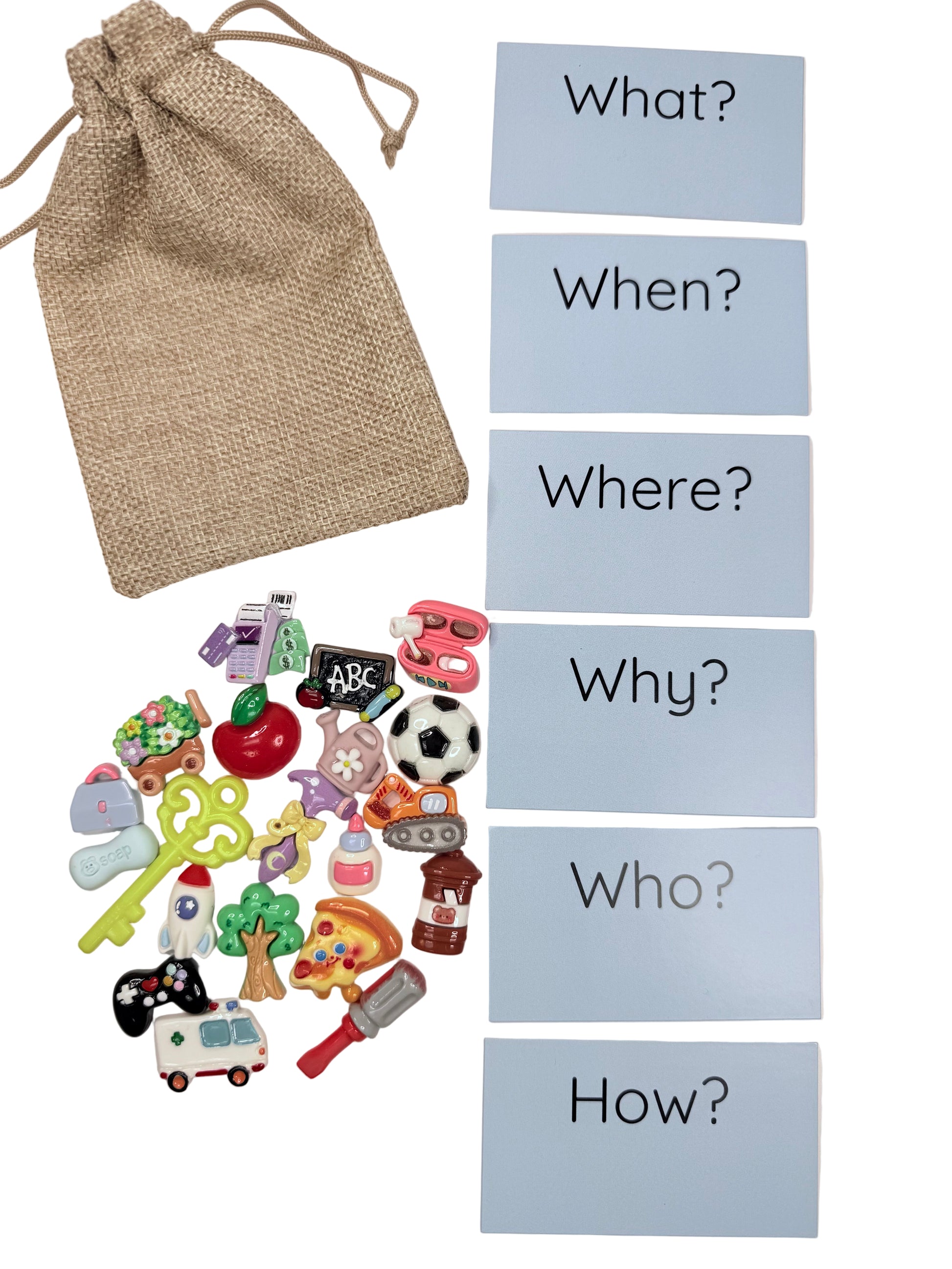 What’s in the Bag? Mystery Mini Grab Bag – Trinkets, Mini Objects & Question Prompt Cards for Speech Therapy Fun!