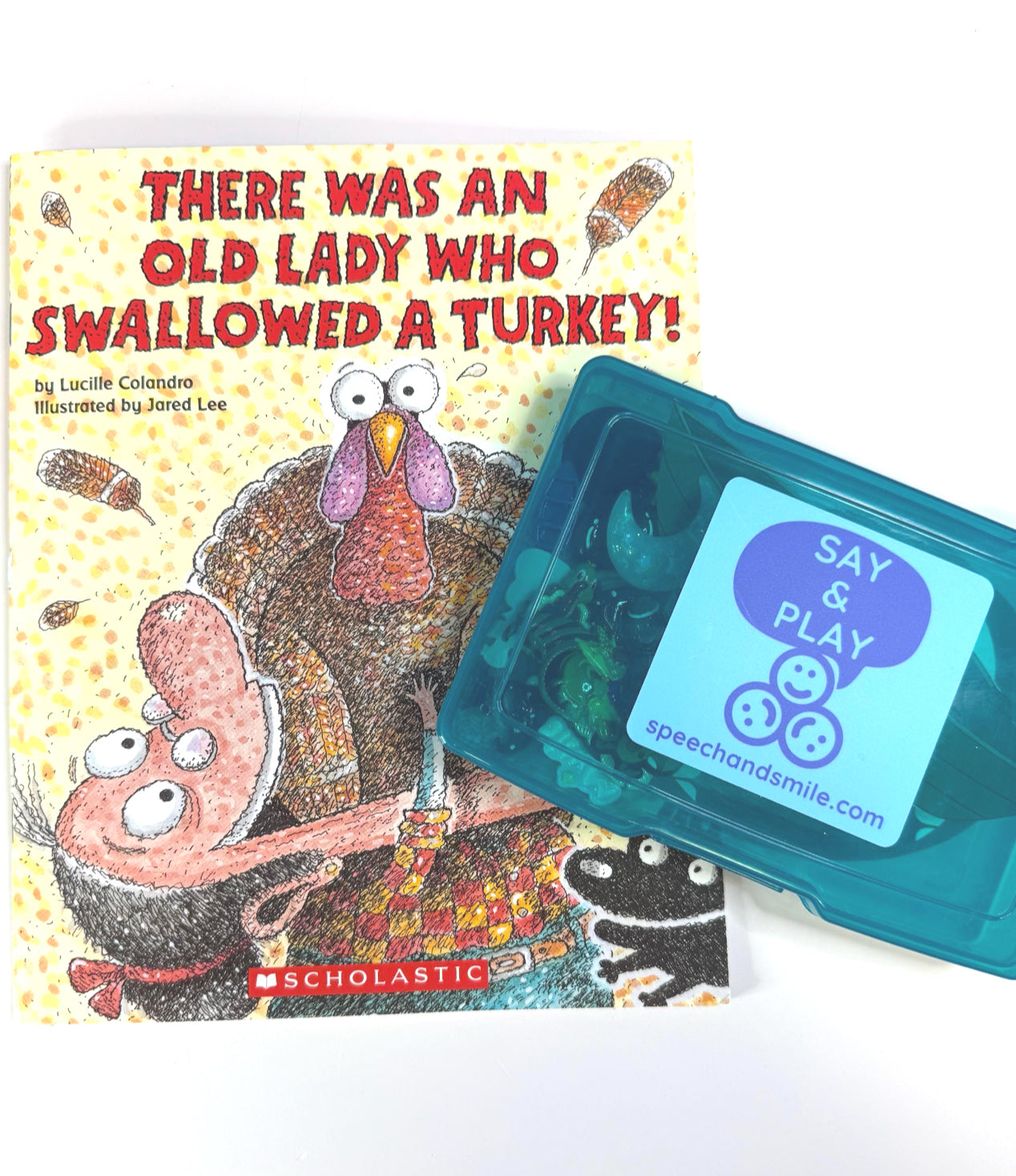There Was an Old Lady Who Swallowed a Turkey - Say and Play Story Kit Mini Objects INCLUDES the BOOK