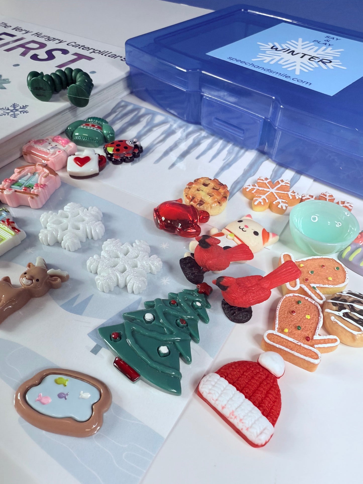 Oruga hambrienta INVIERNO Libro y objetos de historia-Kit de historia de invierno-Accesorios de historia-Mini objetos de oruga hambrienta