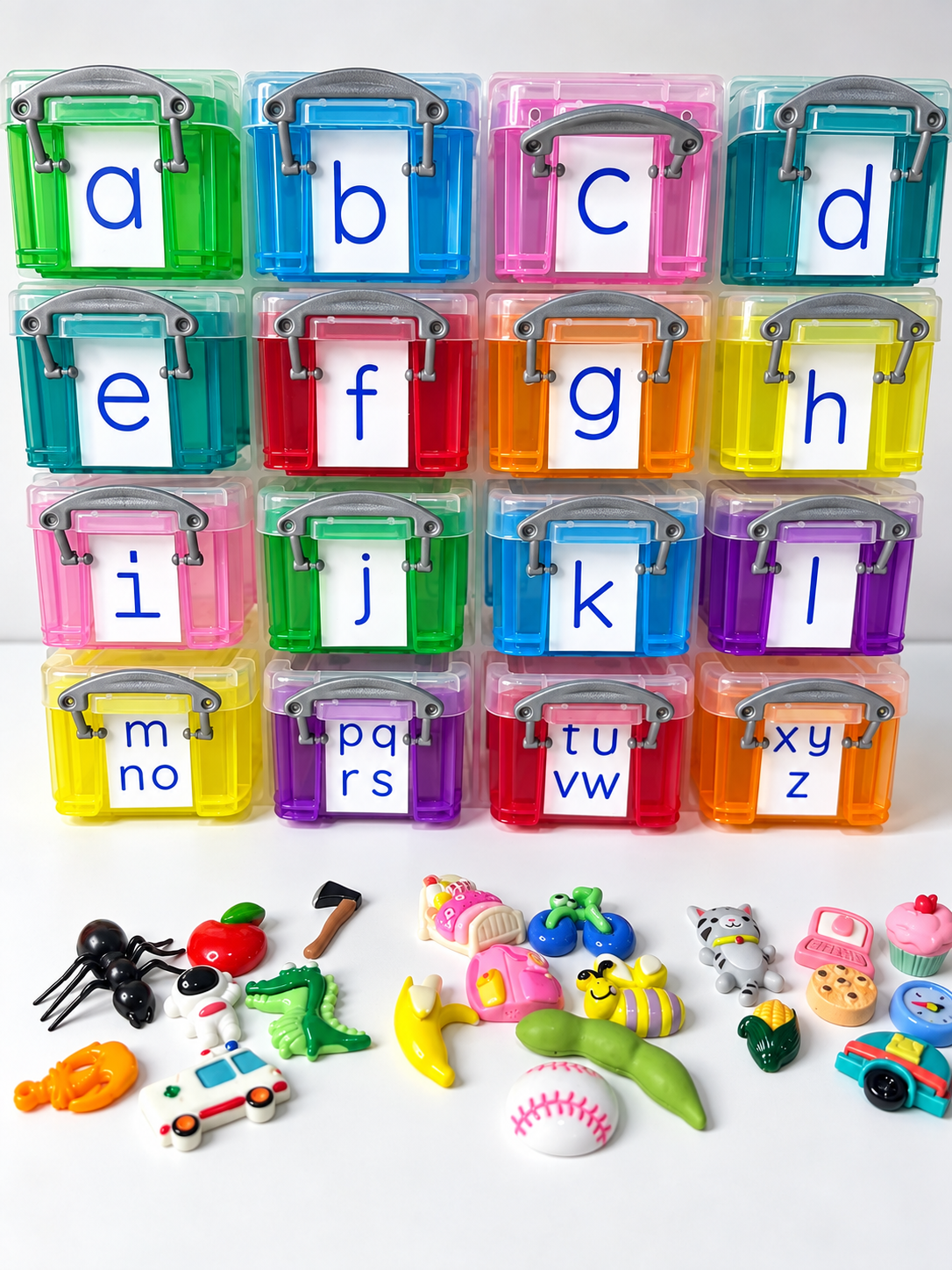 Alphabet Objects Set -  7 Mini Objects per letter -LOWERCASE labeled - Beginning Sounds Speech Therapy