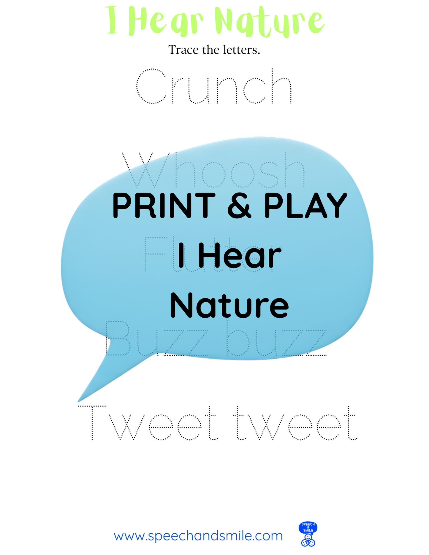 Say and Play Story Kit Companion Pack – I Hear Nature PRINTABLE ACTIVITIES Instant Download Book Extension