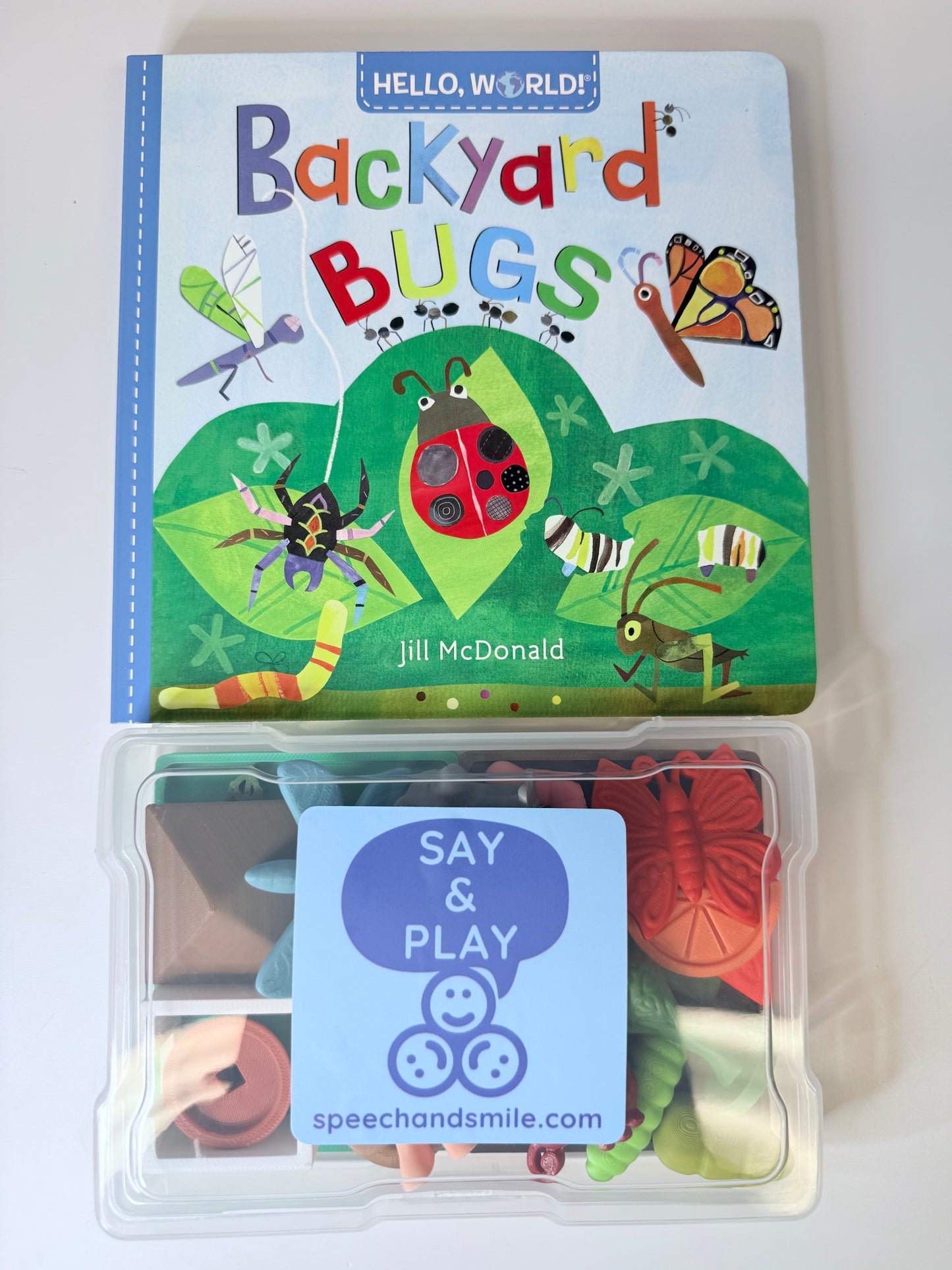 Backyard Bugs Story Kit with Mini Objects for Speech Therapy, INCLUDES BOOK