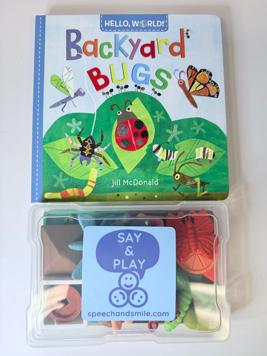 Backyard Bugs Story Kit with Mini Objects for Speech Therapy, INCLUDES BOOK