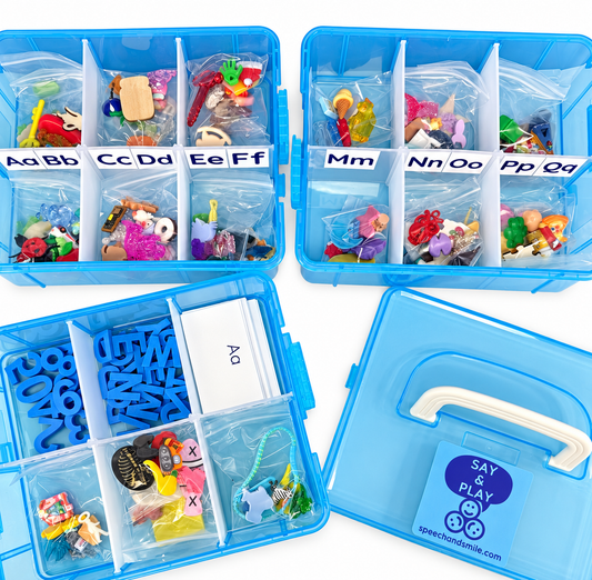 Alphabet & Counting Kit – Say & Play Mini Objects® with Portable Blue Organizer