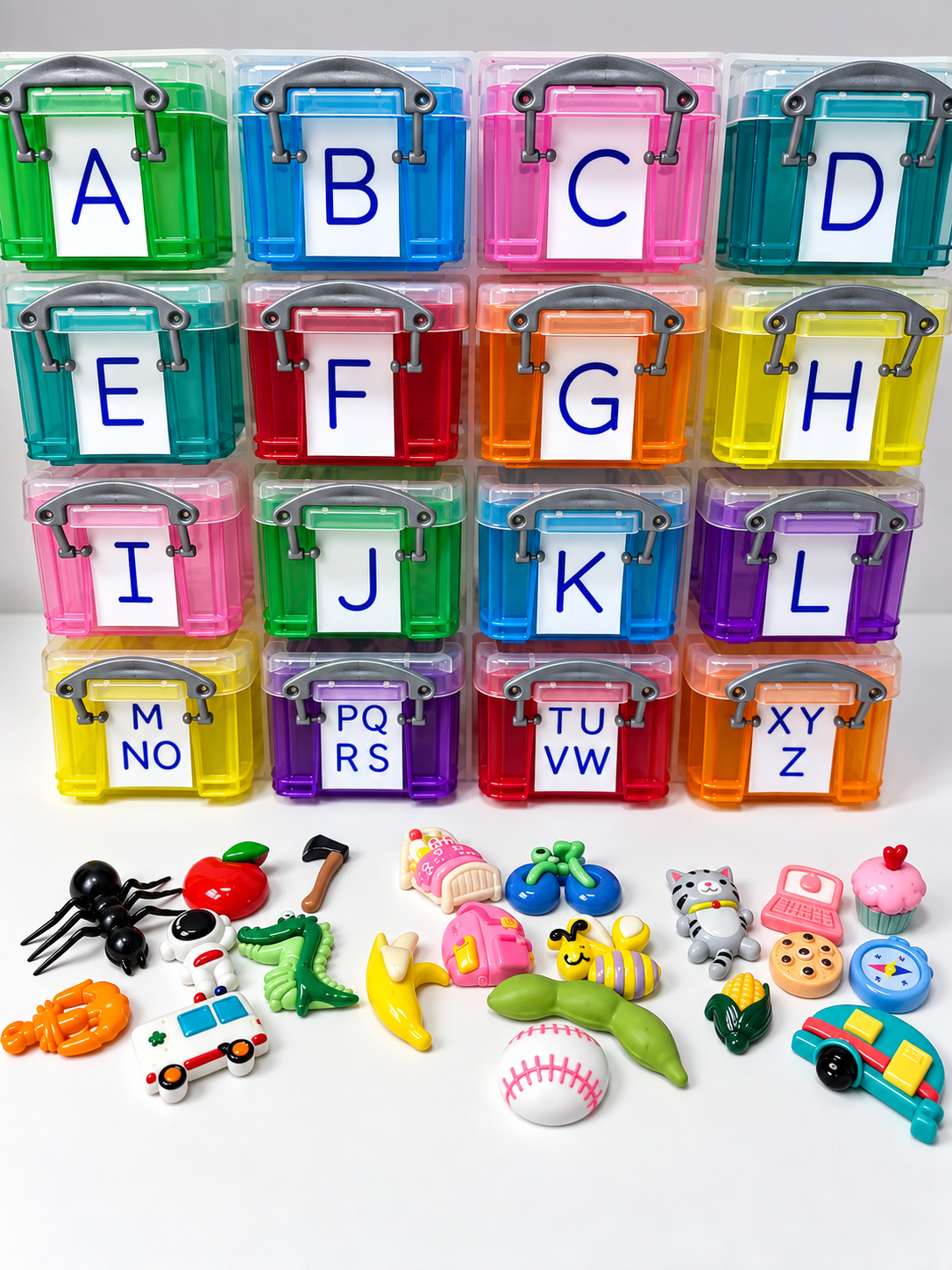 Alphabet Objects Set -  7 Mini Objects per letter -UPPERCASE labeled - Beginning Sounds Speech Therapy