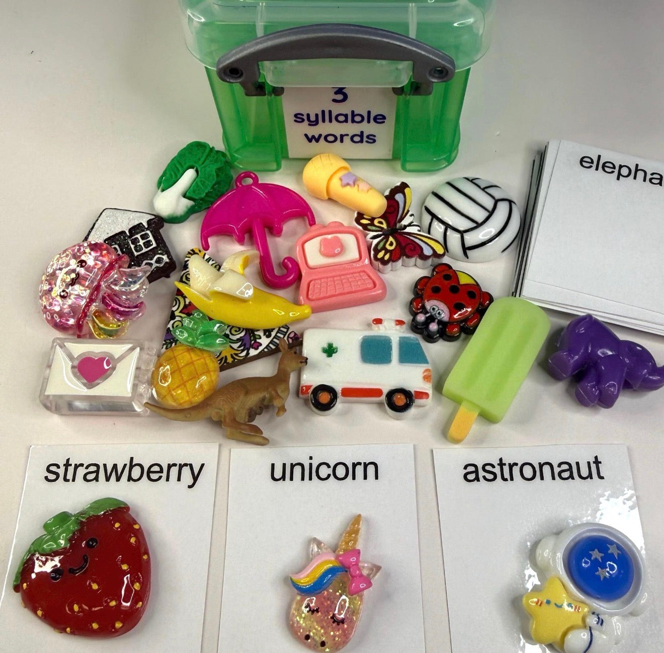 Word Shape Mini Objects Kit for Speech Therapy | Apraxia, Articulation, cvc, cvcv, cvcvc, vc, cv, 3 & 4 Syllable Words