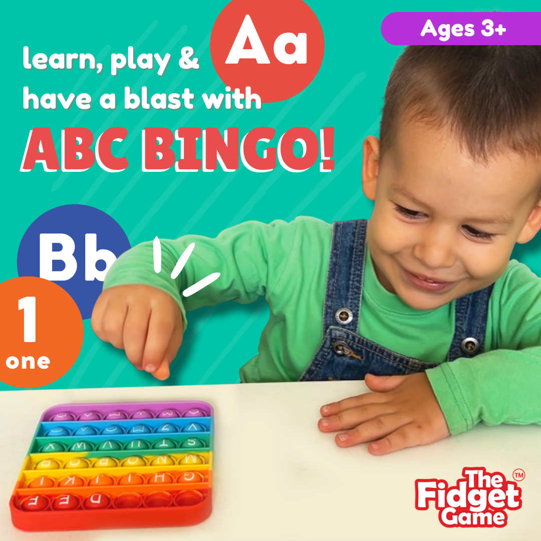 ABC BINGO The Fidget Game ABC Bingo, Games for Kids - Six Educational Alphabet Bingo Popping Mats for Preschool, Toddlers, Kindergarten - Learning Activities for 2-6 Players 3+ Years