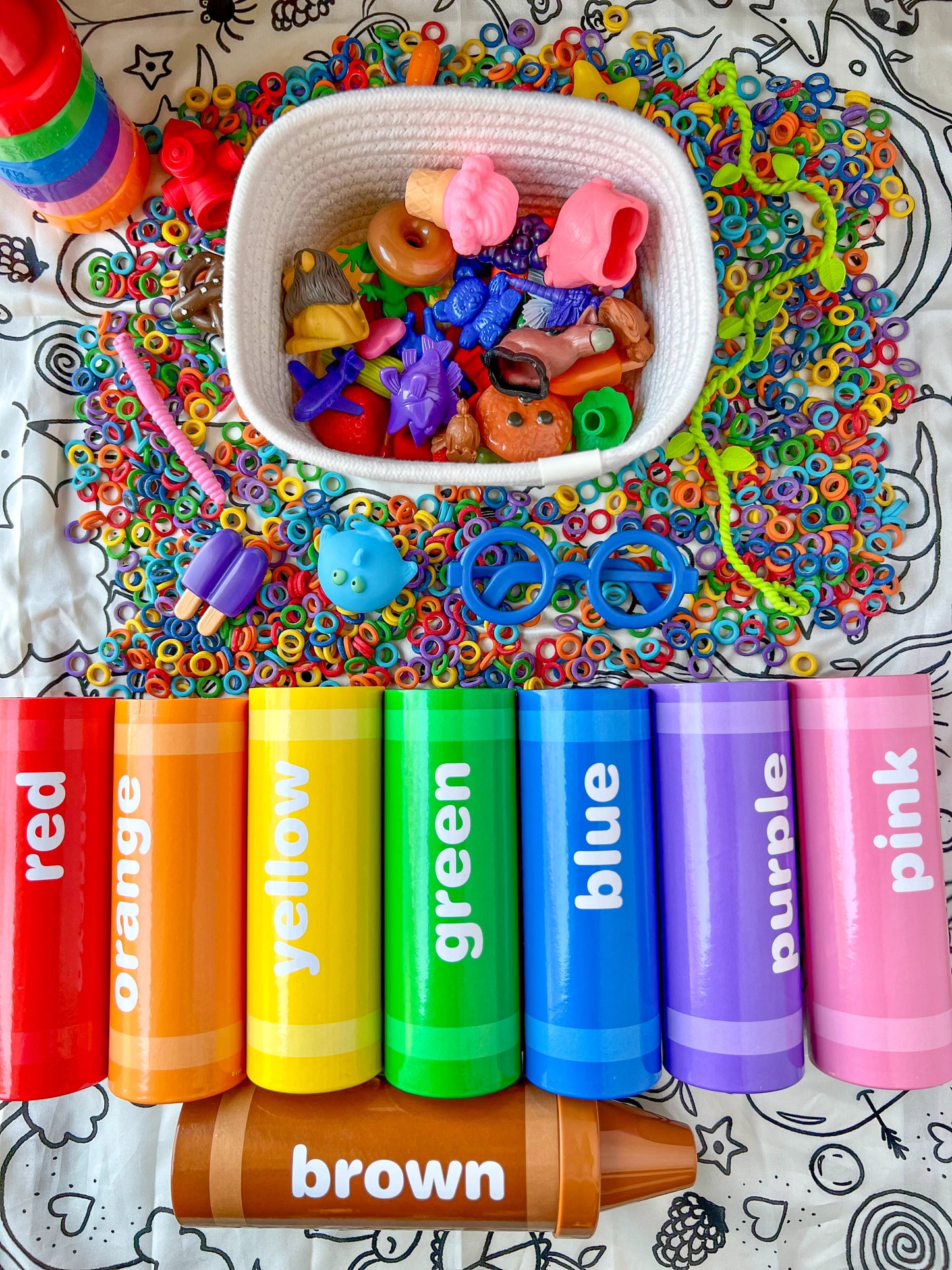 Ring Around the Rainbow Sensory Bin Filler - Color Sorting Activity and Add on with Mini Objects