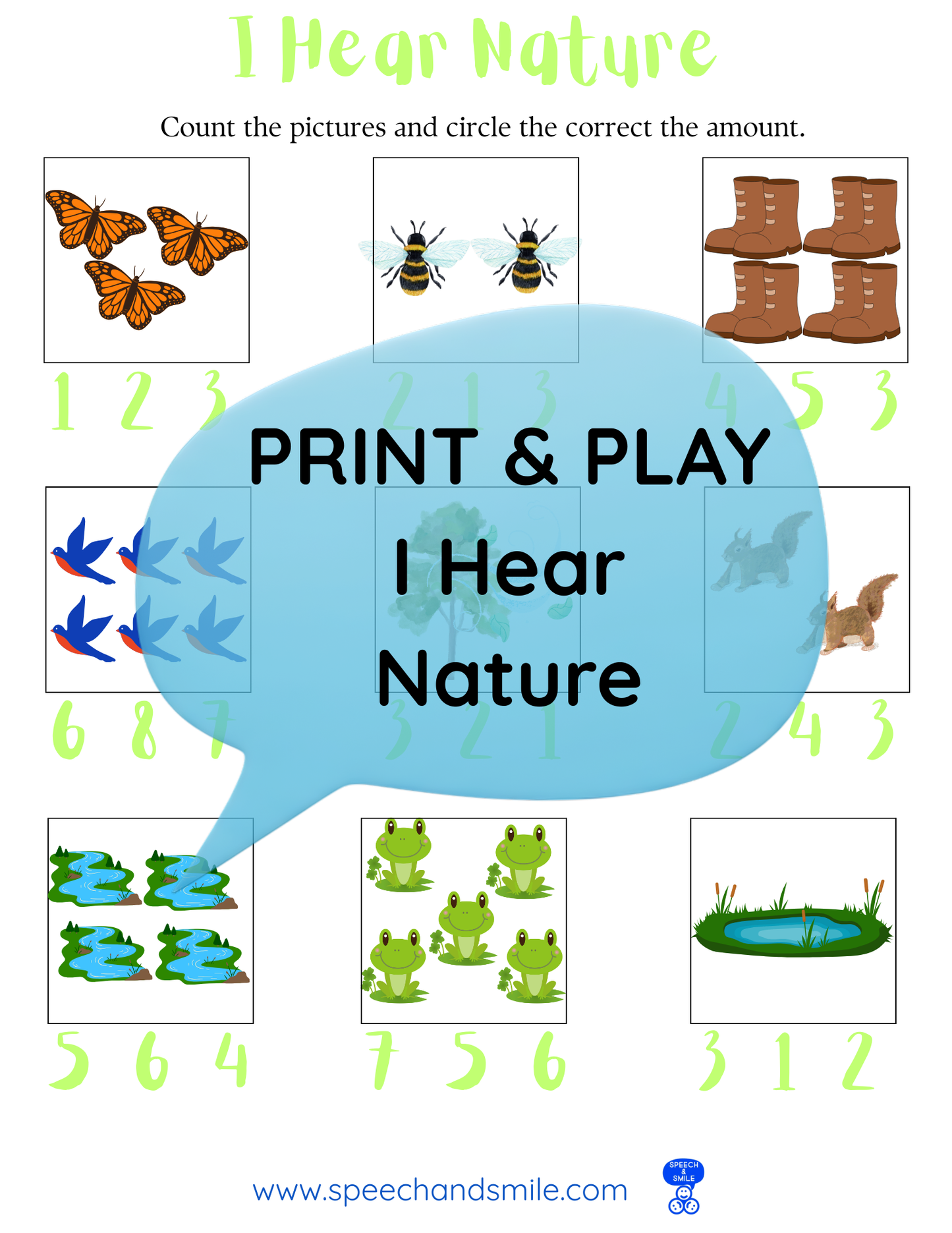Say and Play Story Kit Companion Pack – I Hear Nature PRINTABLE ACTIVITIES Instant Download Book Extension