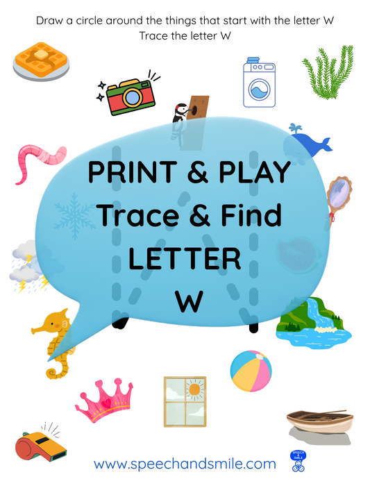 Print & Play Alphabet Worksheet - Letter W Activity Find and Circle Letter Sounds - Educational Printable Instant Download