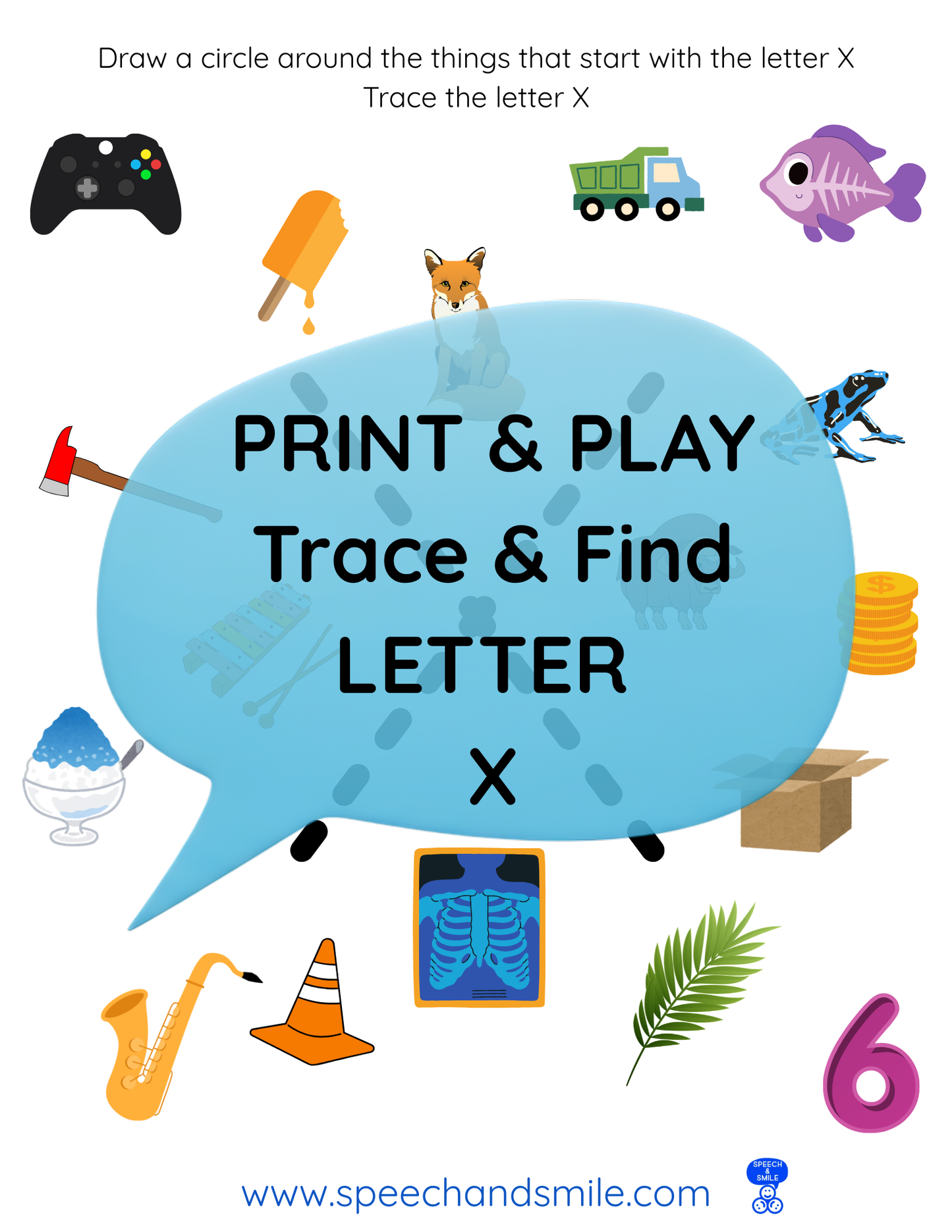 Print & Play Alphabet Worksheet - Letter X Activity Find and Circle Letter Sounds - Educational Printable Instant Download