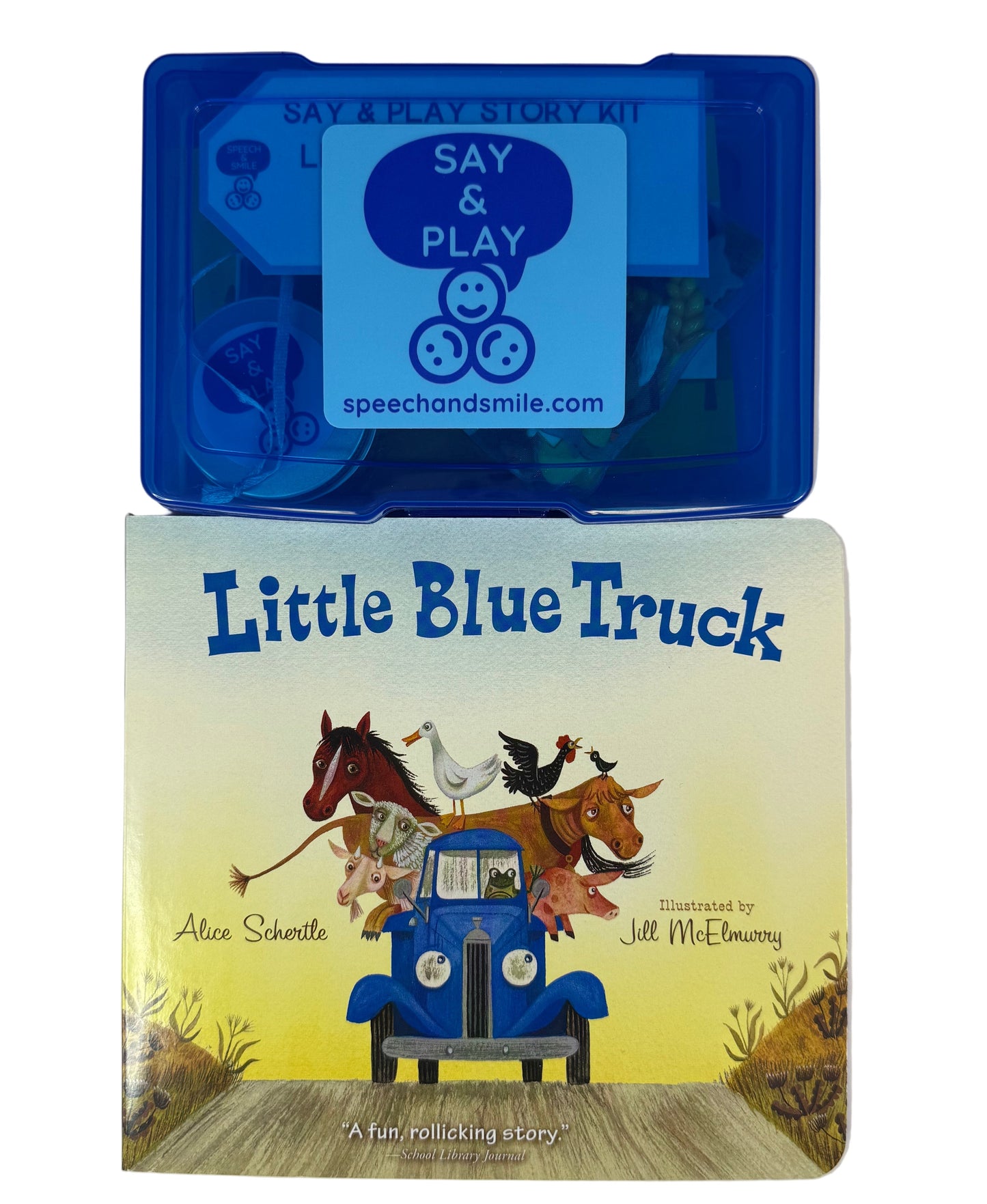 Say and Play Story Kit for the Little Blue Truck
! Book is not included but it is an optional add-on in the drop down
menu.

MAKES A GREAT GIFT!
Bring story time to life with miniature manipulative objects that pair perfectly with one of children’s most beloved books — Little Blue Truck!


Each object is MINI-sized (about 1 inch or less) so it can be used in a sensory bin, or turned into an interactive I-Spy game for extra fun!

FEATURES:
• 25 MINIATURE story objects and loose parts (objects may vary slight