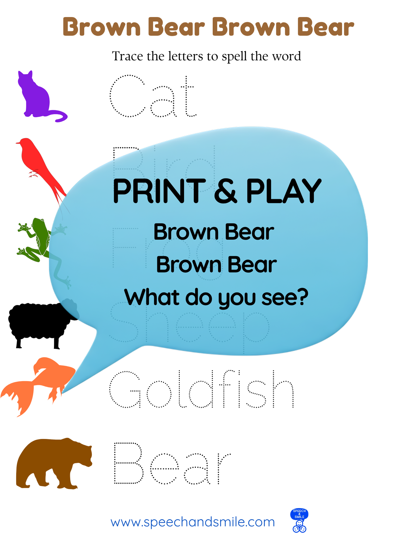 Say and Play Story Kit Book Pack – Brown Bear What do you Hear Companion PRINTABLE ACTIVITIES Instant Download Book Extension