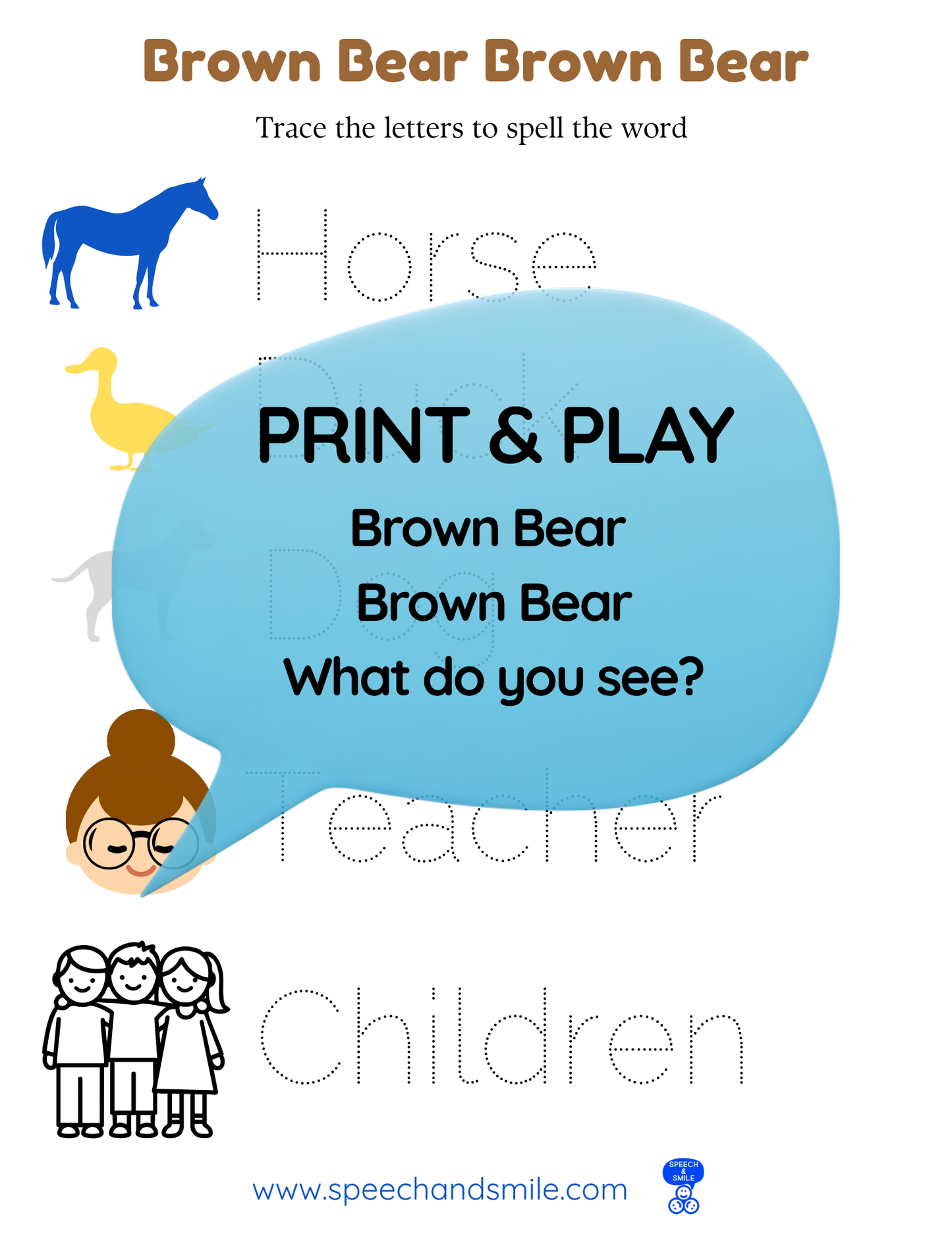 Say and Play Story Kit Book Pack – Brown Bear What do you Hear Companion PRINTABLE ACTIVITIES Instant Download Book Extension
