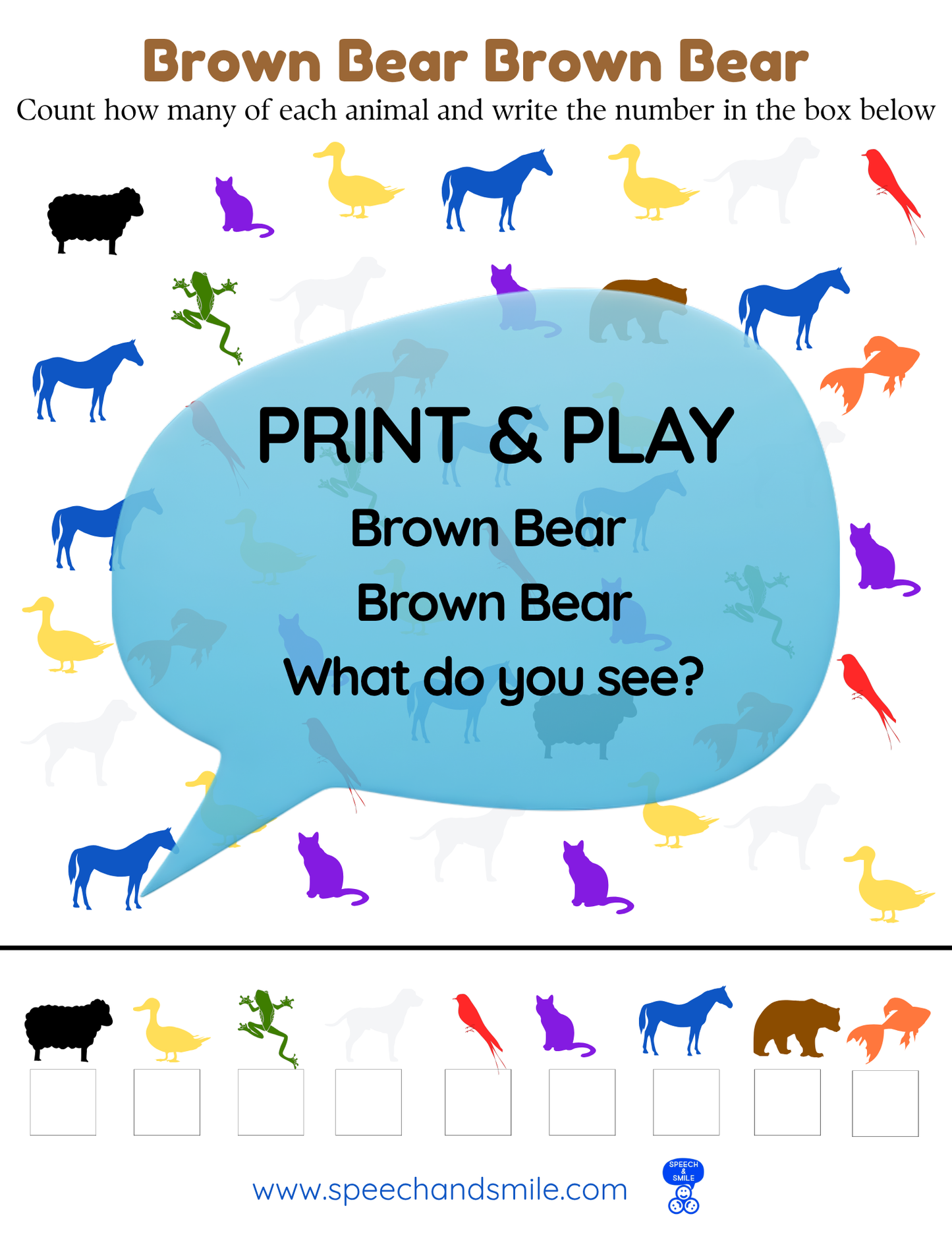 Say and Play Story Kit Book Pack – Brown Bear What do you Hear Companion PRINTABLE ACTIVITIES Instant Download Book Extension
