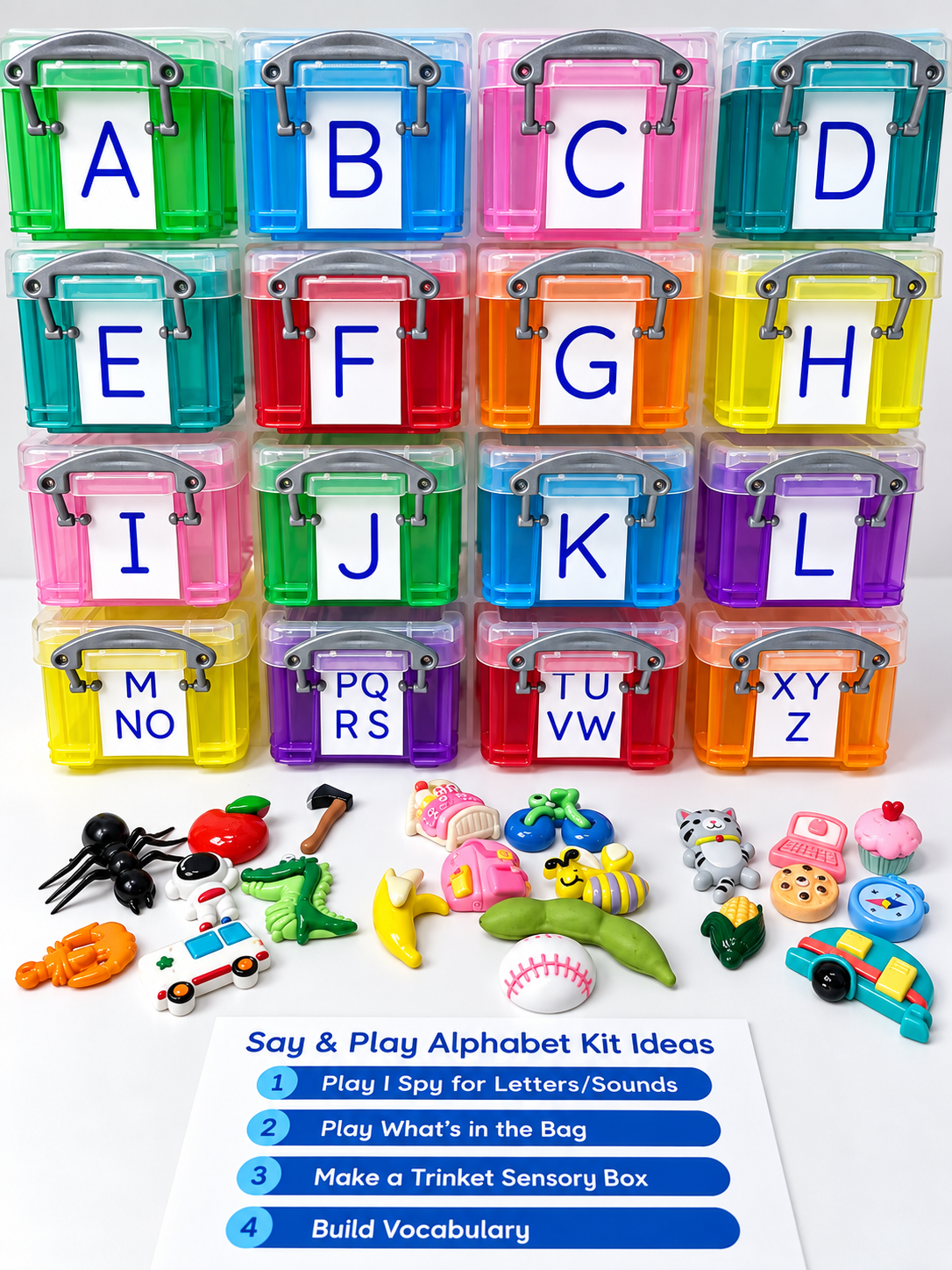 Alphabet Objects Set in Storage  - Pick Upper or Lower Case Labels -