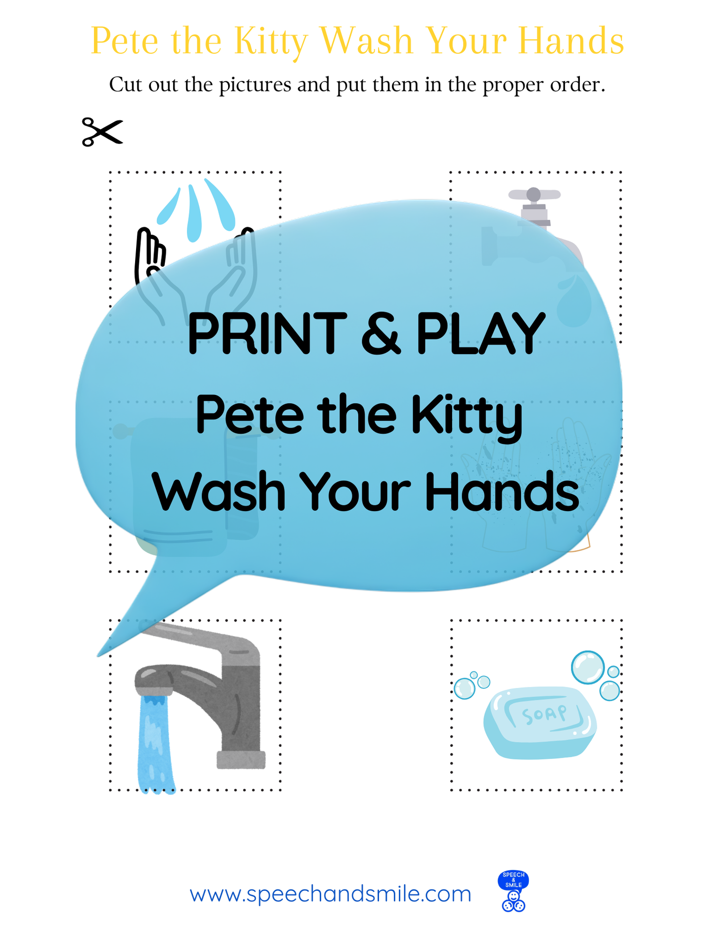Say and Play Story Kit Companion Pack – Pete the Cat Wash Your Hands PRINTABLE ACTIVITIES Instant Download Book Extension