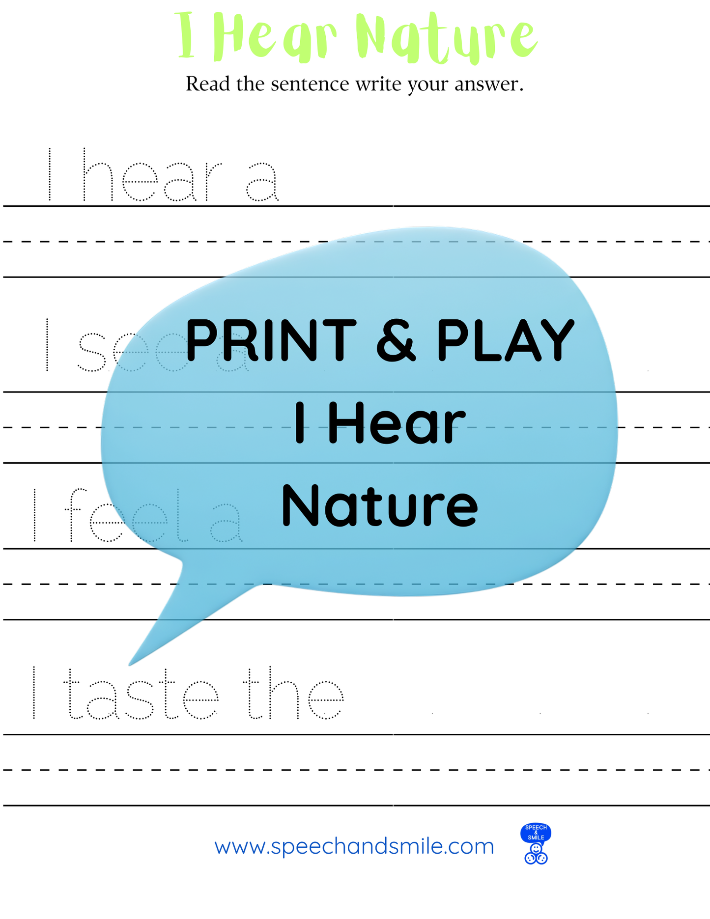 Say and Play Story Kit Companion Pack – I Hear Nature PRINTABLE ACTIVITIES Instant Download Book Extension