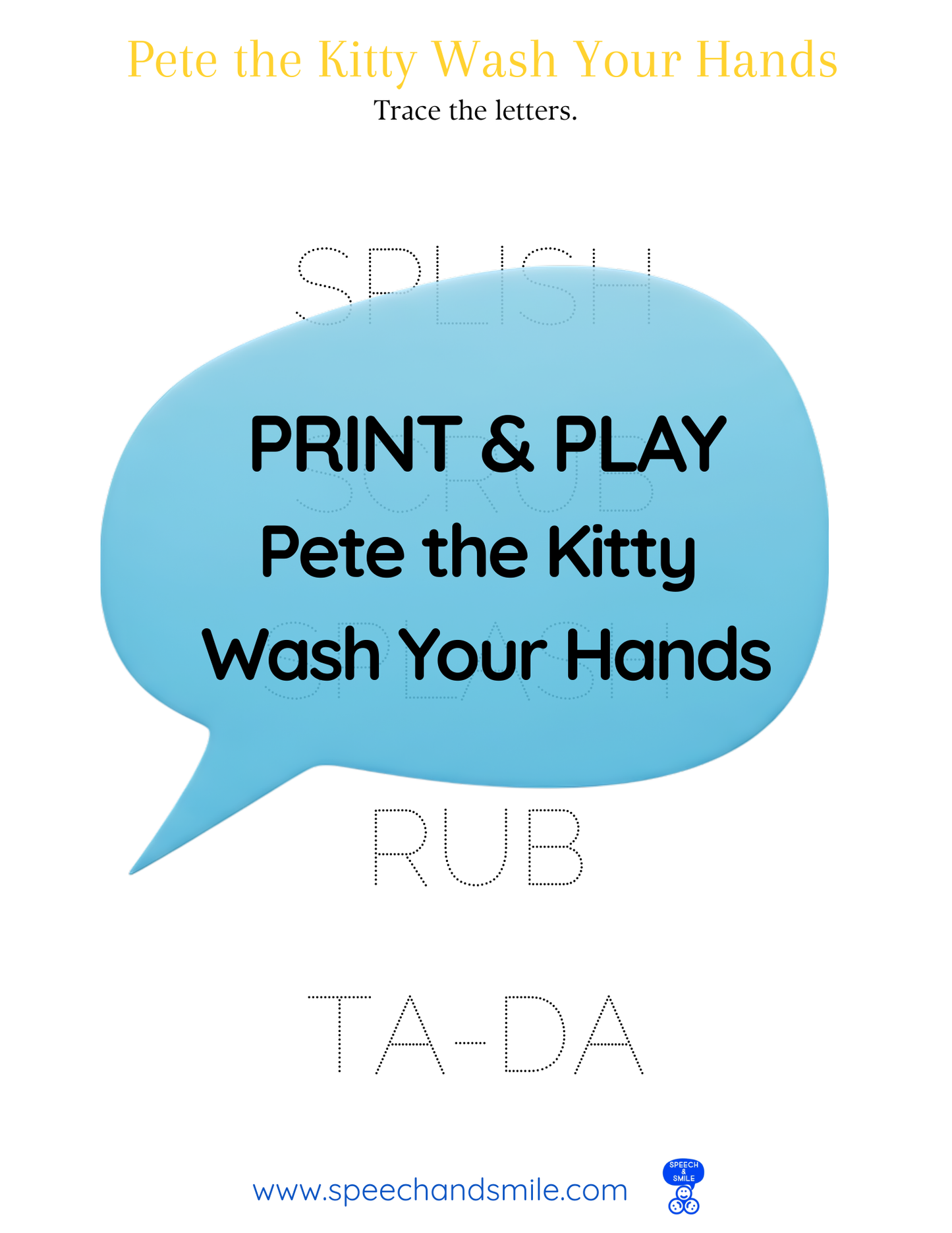 Say and Play Story Kit Companion Pack – Pete the Cat Wash Your Hands PRINTABLE ACTIVITIES Instant Download Book Extension