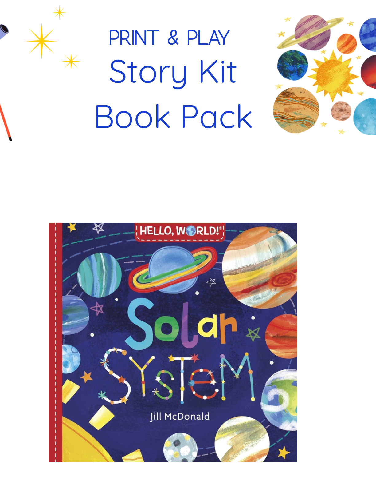 Hello World Solar System Printable Book Activities - Instant Download Book Extension