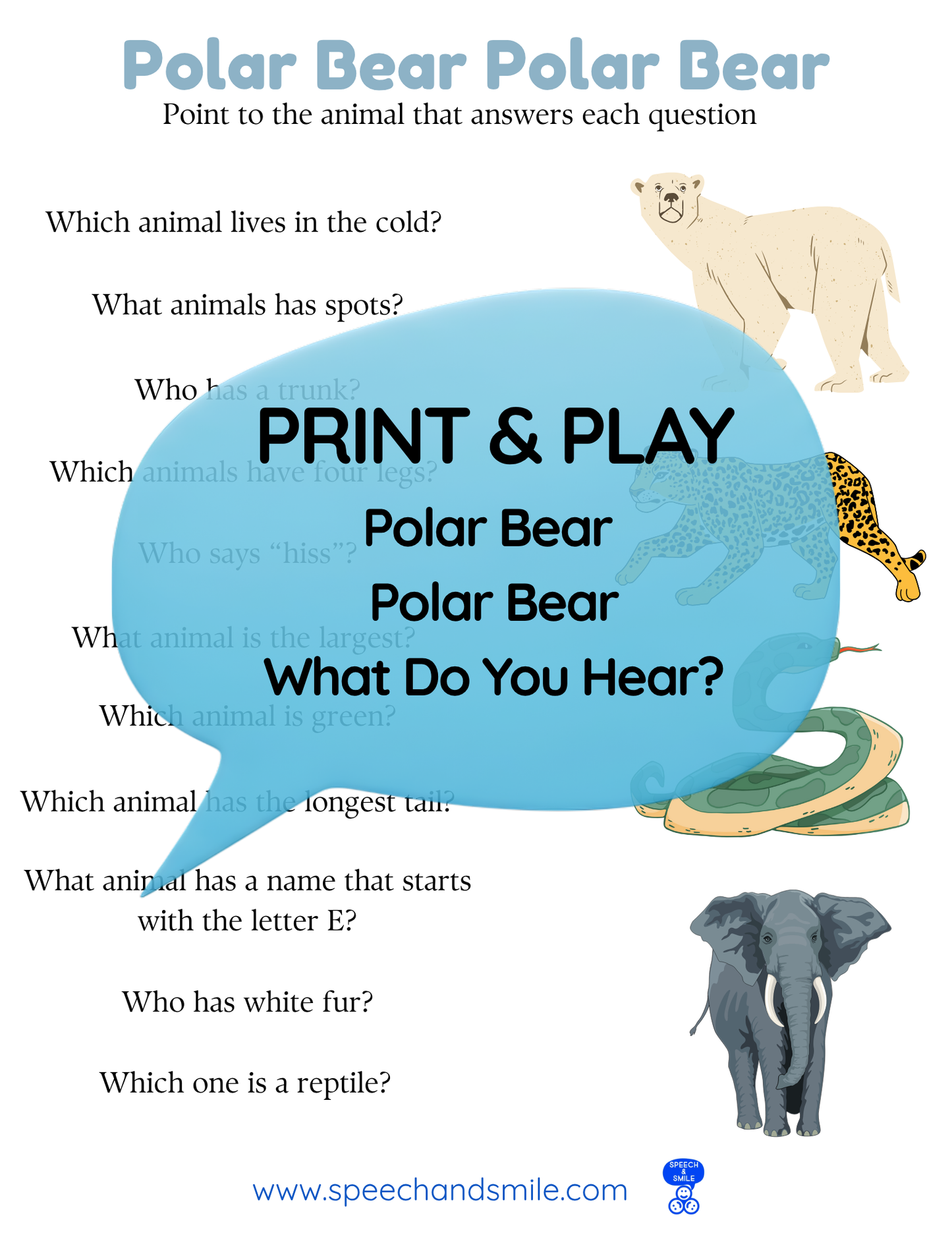 Say and Play Story Kit Companion Pack – Polar Bear Polar Bear What do you Hear? PRINTABLE ACTIVITIES Instant Download Book Extension