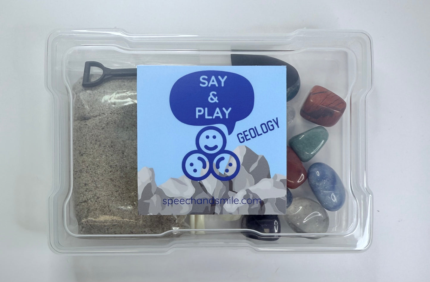 Rocks, Minerals & Gemstones Speech Therapy Kit | 20 Stones + Kinetic Sand + Print & Play Activities | Geology Sensory Task Box