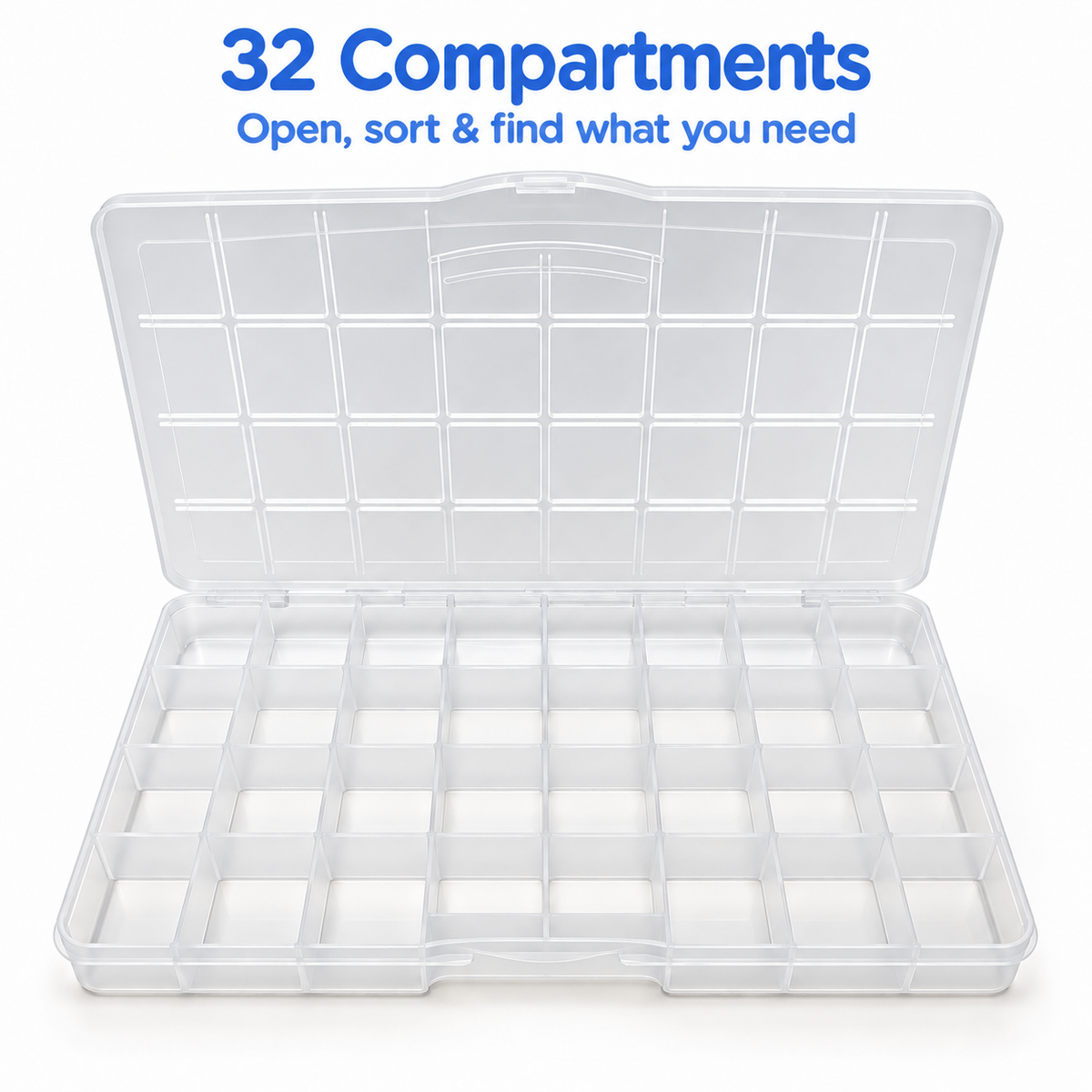 Clear 32-Compartment Organizer Case | Snap-Close Storage Box - DIY Craft Set