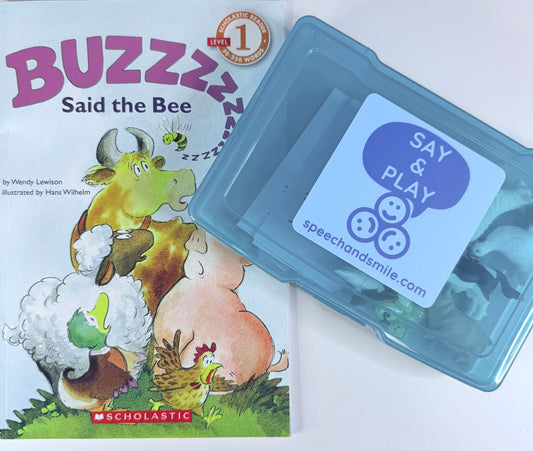 Buzz said the Bee Book with Mini Objects – Speech Therapy Story Props & Question Cards - BOOK INCLUDED Level 1 Reader