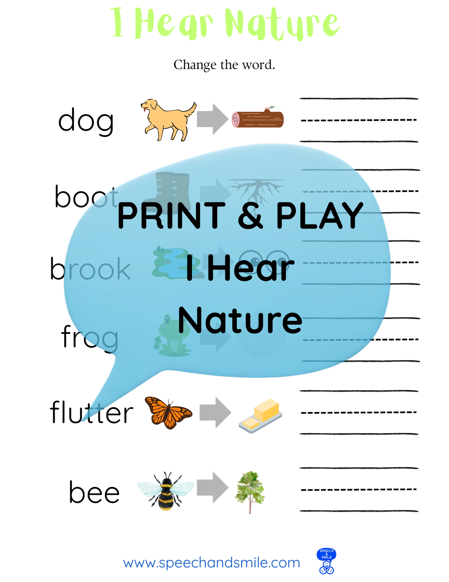 Say and Play Story Kit Companion Pack – I Hear Nature PRINTABLE ACTIVITIES Instant Download Book Extension