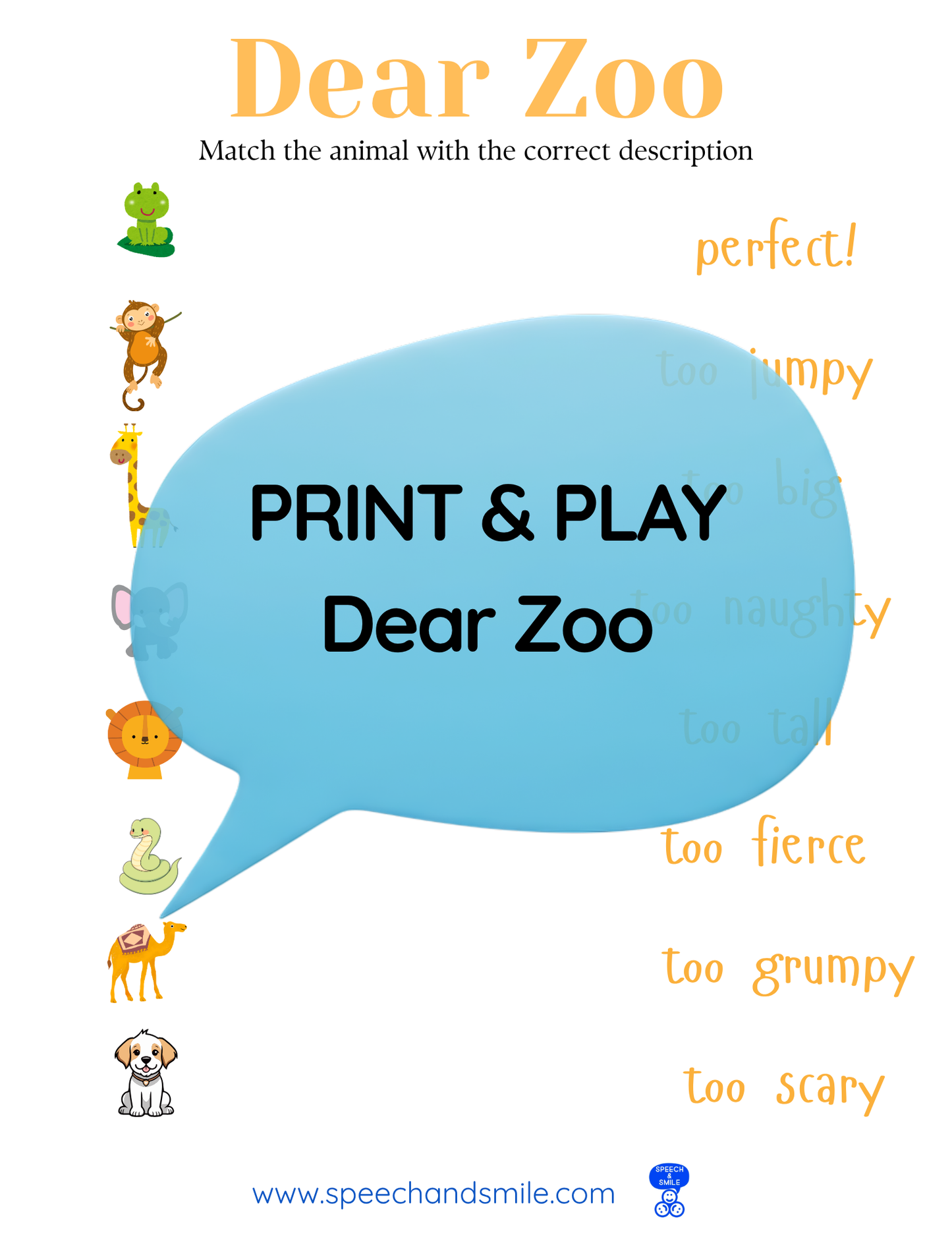 Say and Play Story Kit Companion Pack - Dear Zoo PRINTABLE ACTIVITIES Instant Download Book Extension