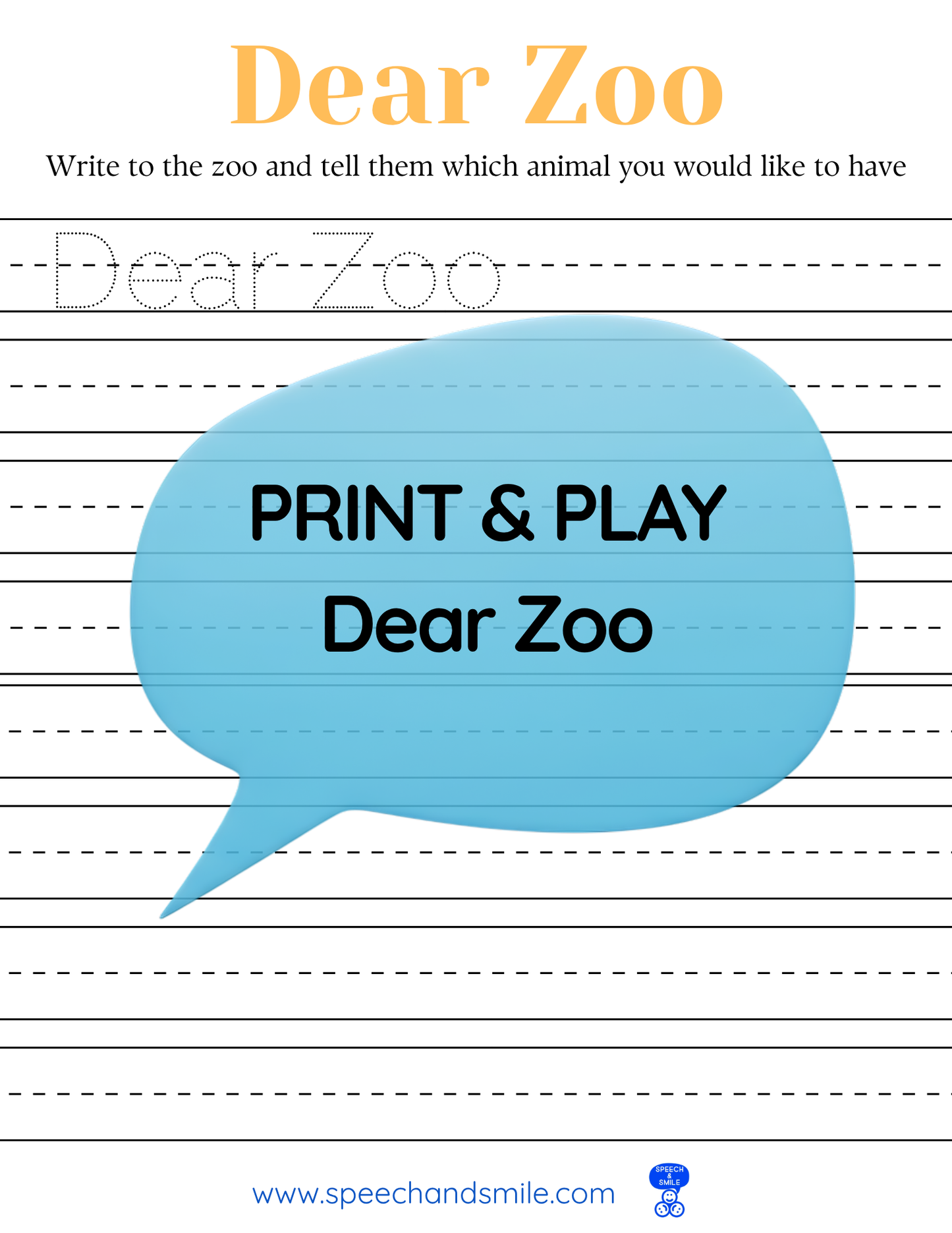 Say and Play Story Kit Companion Pack - Dear Zoo PRINTABLE ACTIVITIES Instant Download Book Extension