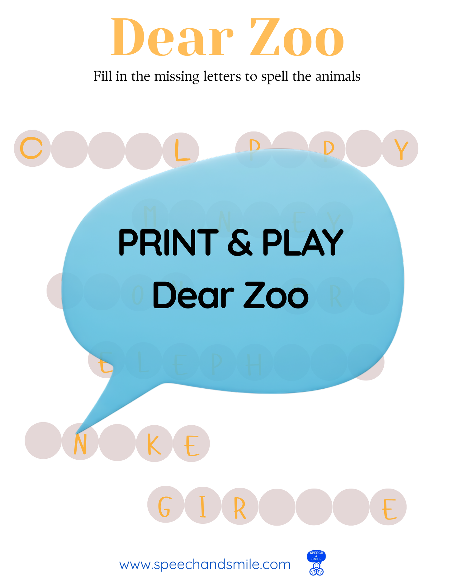 Say and Play Story Kit Companion Pack - Dear Zoo PRINTABLE ACTIVITIES Instant Download Book Extension
