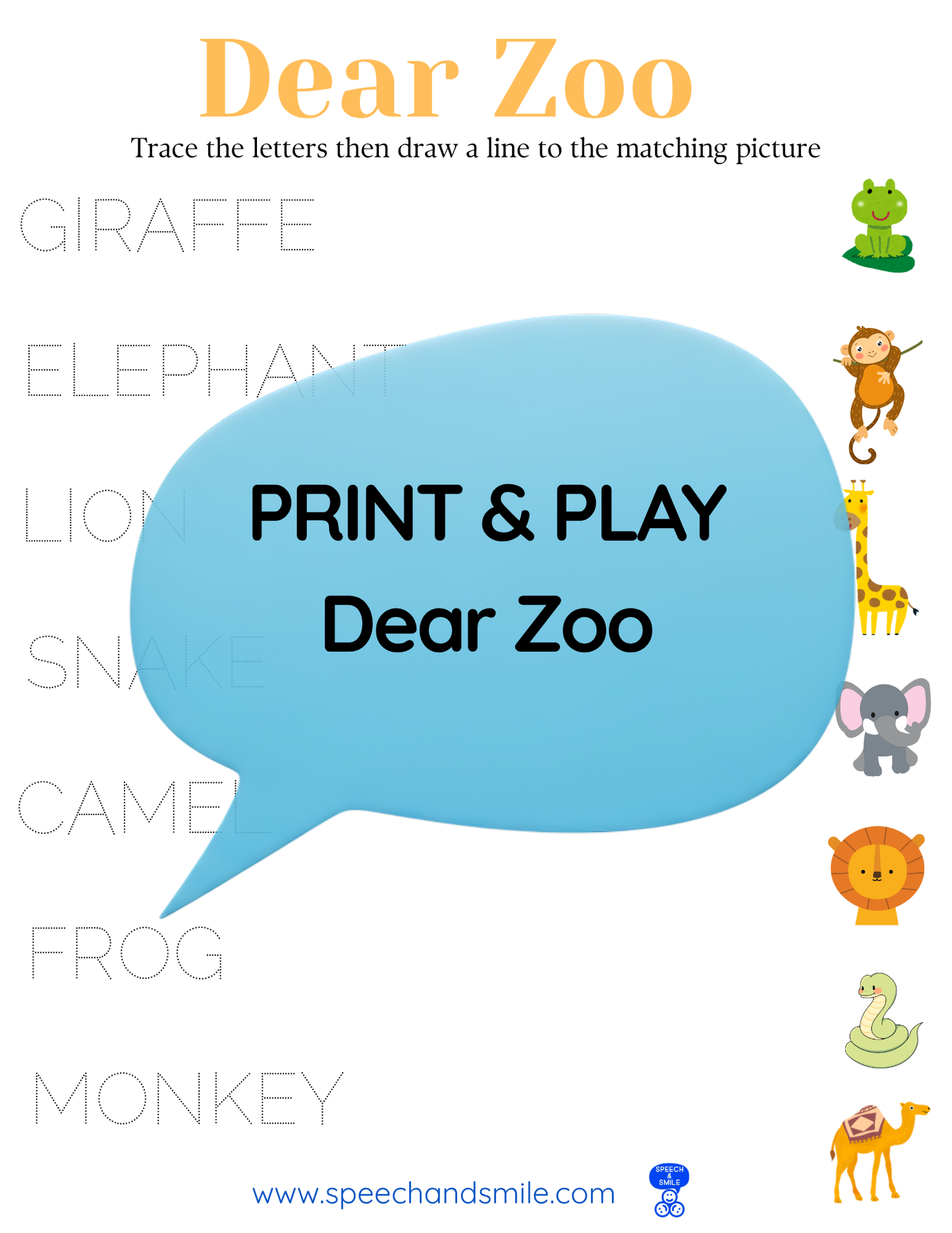 Say and Play Story Kit Companion Pack - Dear Zoo PRINTABLE ACTIVITIES Instant Download Book Extension