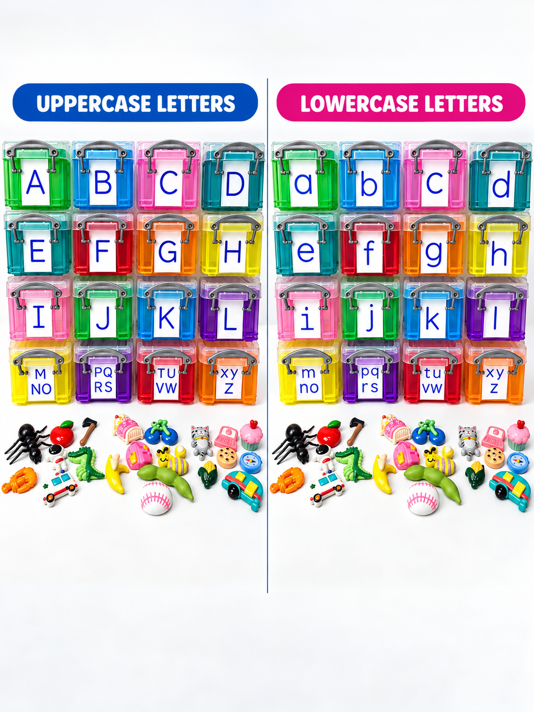 Alphabet Objects Set in Storage  - Pick Upper or Lower Case Labels -