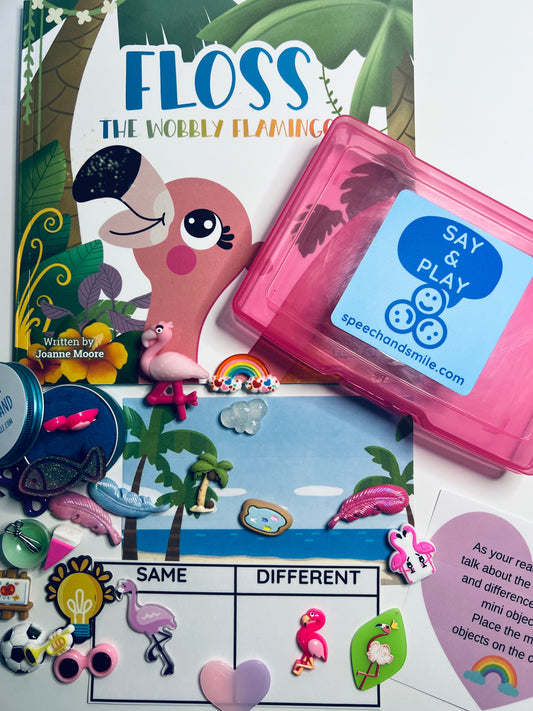 Story Kit Mini Objects Floss the Wobbly Flamingo A heart-warming story about differences, disability, teamwork and self-belief