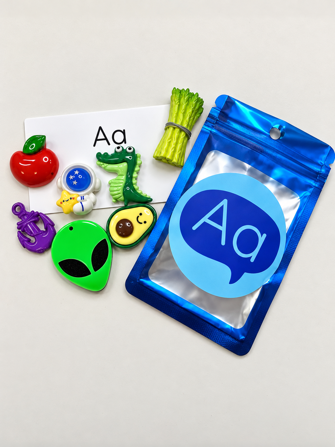 Alphabet Mini Objects – Individual Letter Set | 7 Objects + Double-Sided Sound Cue Card | Speech Therapy & Phonics