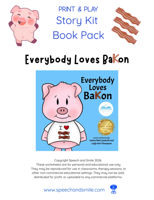 Story Kit Book Pack –Everybody Loves BaKon -PRINTABLE ACTIVITIES Instant Download Book Companion