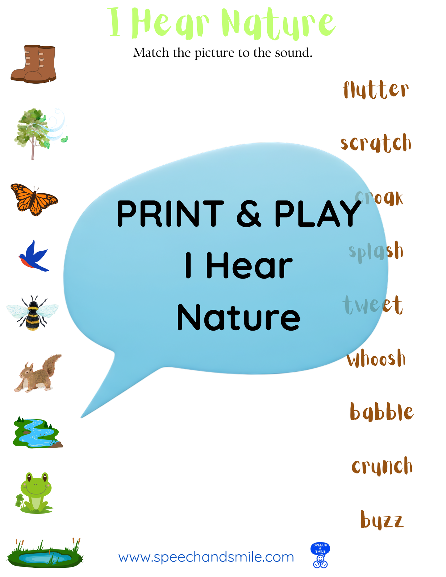 Say and Play Story Kit Companion Pack – I Hear Nature PRINTABLE ACTIVITIES Instant Download Book Extension