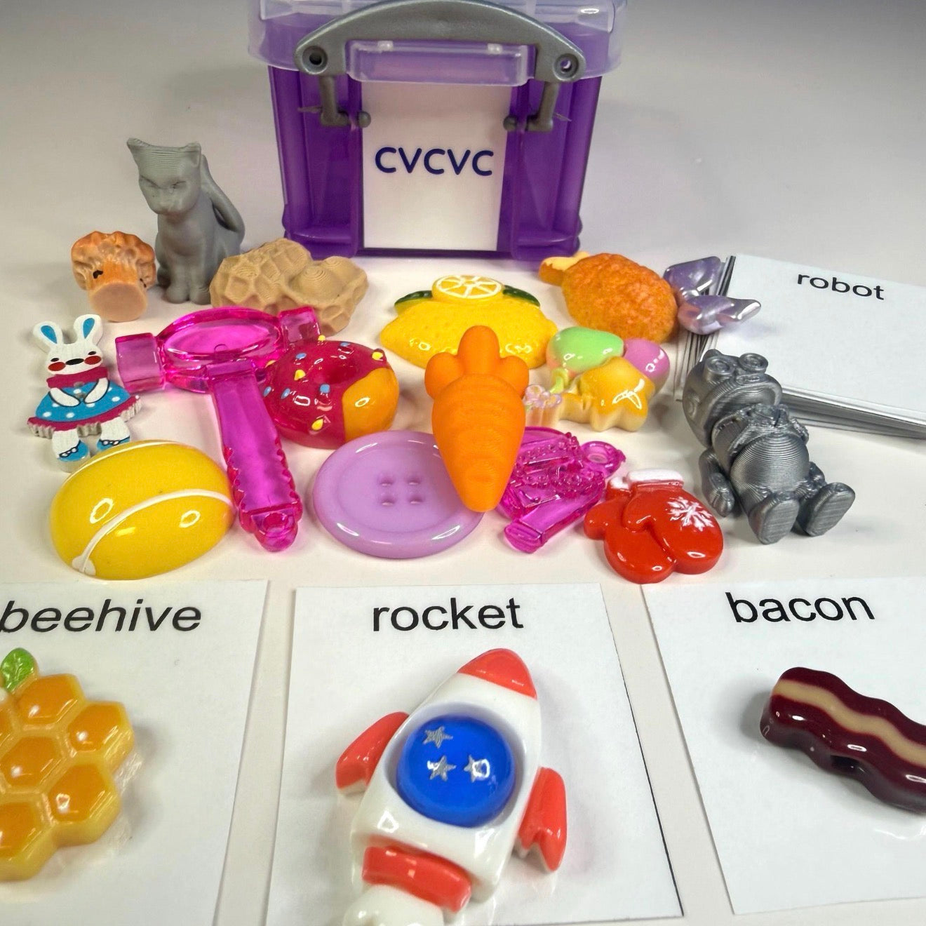 Word Shape Mini Objects Kit for Speech Therapy | Apraxia, Articulation, cvc, cvcv, cvcvc, vc, cv, 3 & 4 Syllable Words