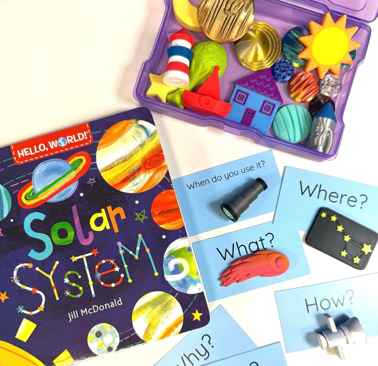 Space Book and Story Objects Speech Therapy Solar System Theme Miniatures - Say and Play Story Kit