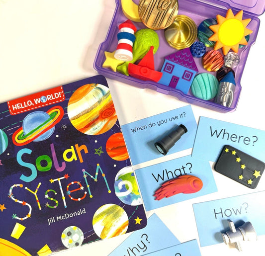 Space Book and Story Objects Speech Therapy Solar System Theme Miniatures - Say and Play Story Kit