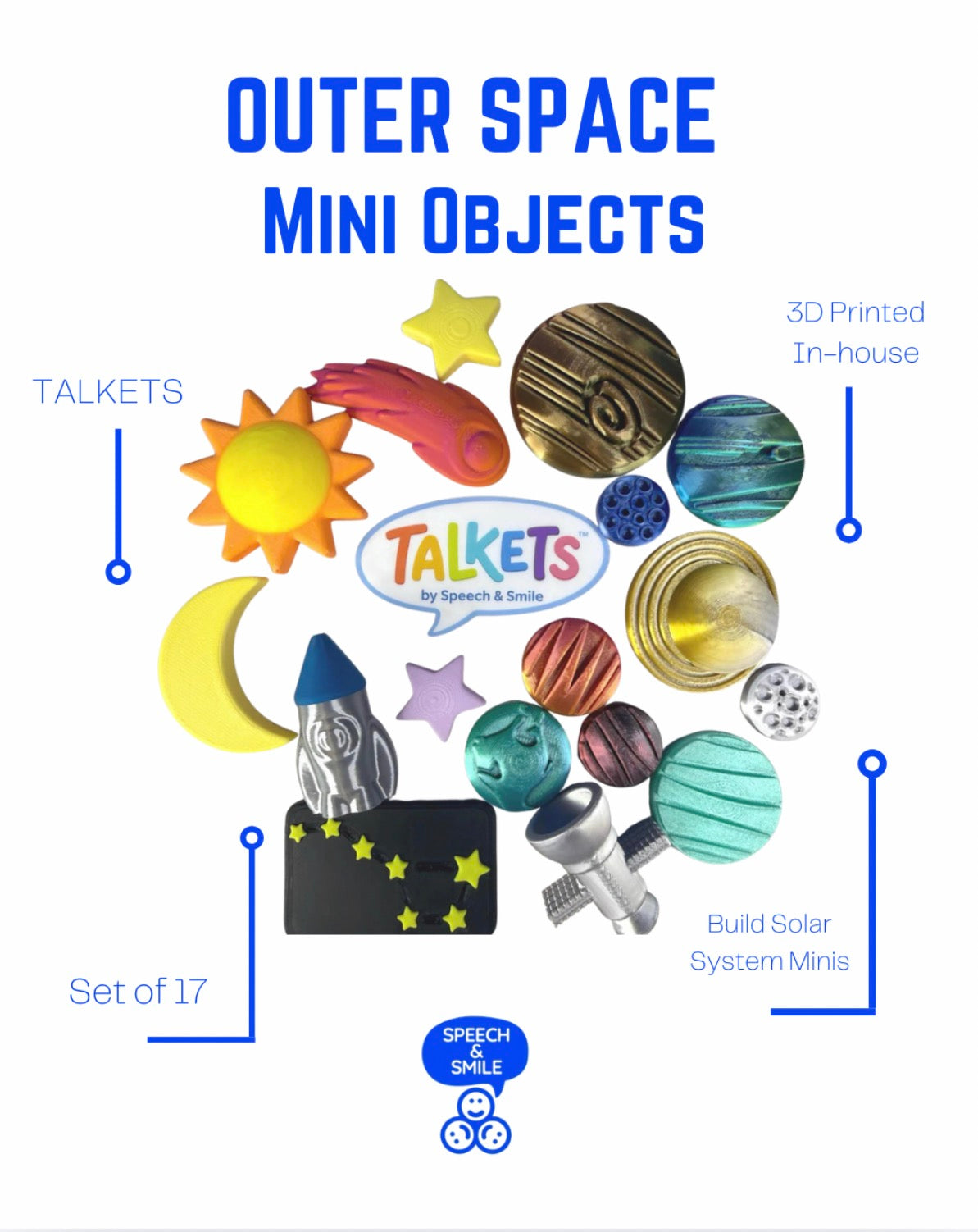 Outer Space Mini Objects – Build Solar System Minis - Set of 17 | TALKETS™