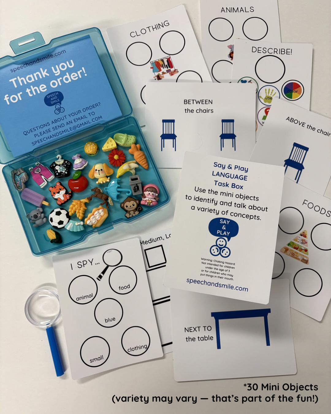 LANGUAGE Task Box with Mini Objects Speech Therapy Activity Box Language Concepts Box Speech Therapy Activity
