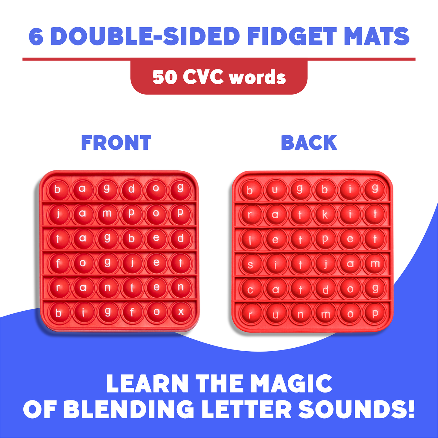 Popper Mats Fidget Tools 6 Extra CVC Fidget Mats (Word Pop)