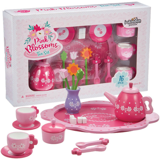 Pretend Play Tea Set Preschool Toys for Speech Therapy - Pink Blossoms Tea Time for Two