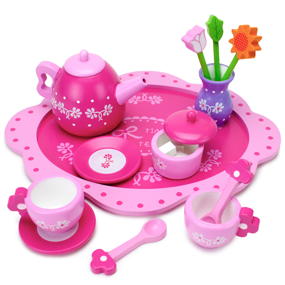 Pretend Play Tea Set Preschool Toys for Speech Therapy - Pink Blossoms Tea Time for Two