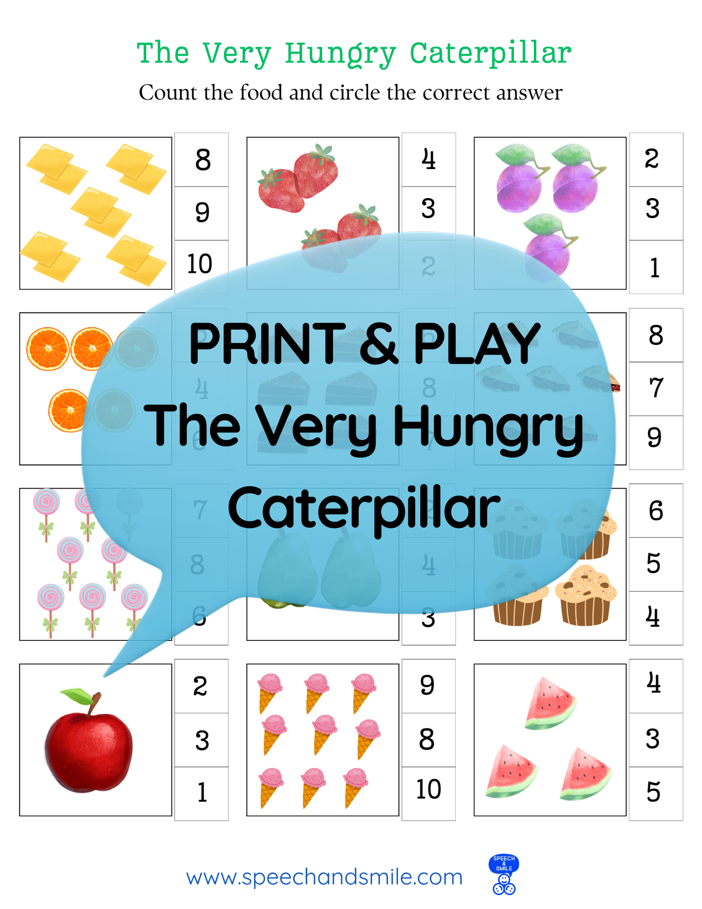 Say and Play Story Kit Companion Pack – The Very Hungry Caterpillar PRINTABLE ACTIVITIES Speech & Language Instant Download Book Extension