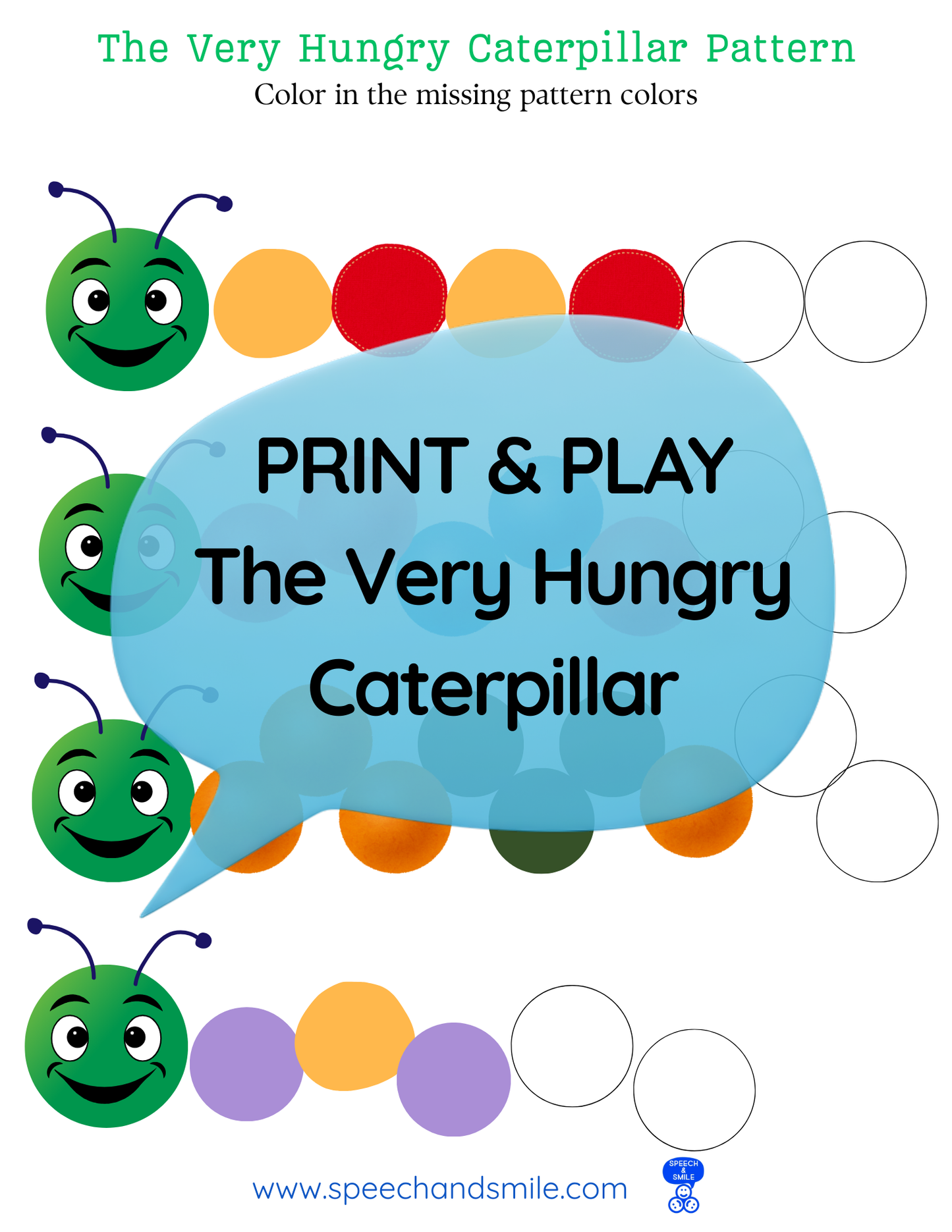 Say and Play Story Kit Companion Pack – The Very Hungry Caterpillar PRINTABLE ACTIVITIES Speech & Language Instant Download Book Extension