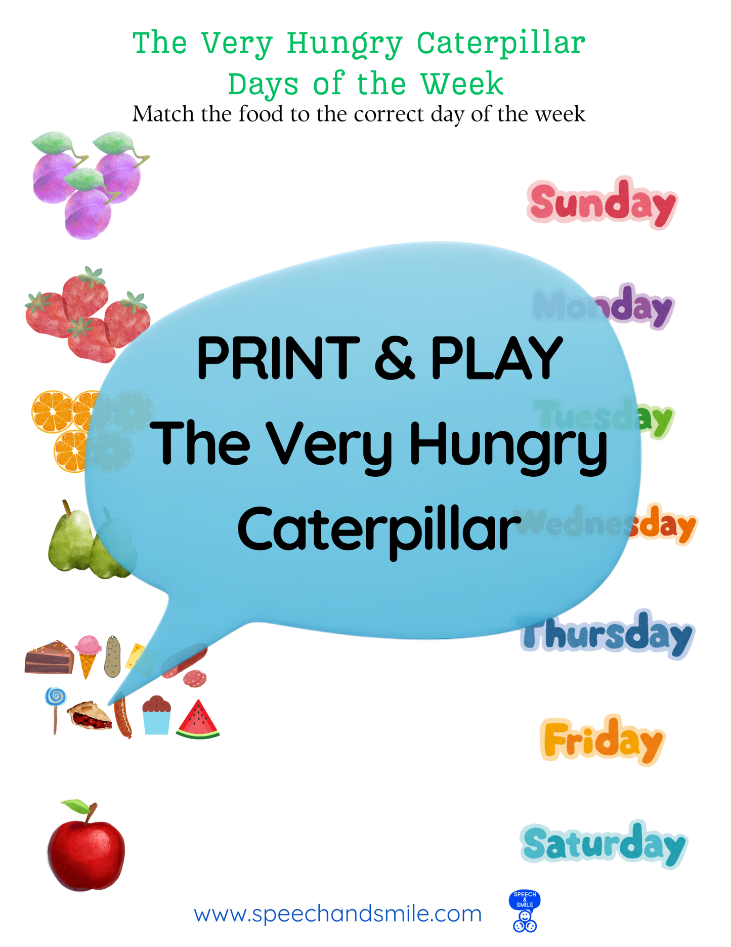 Say and Play Story Kit Companion Pack – The Very Hungry Caterpillar PRINTABLE ACTIVITIES Speech & Language Instant Download Book Extension