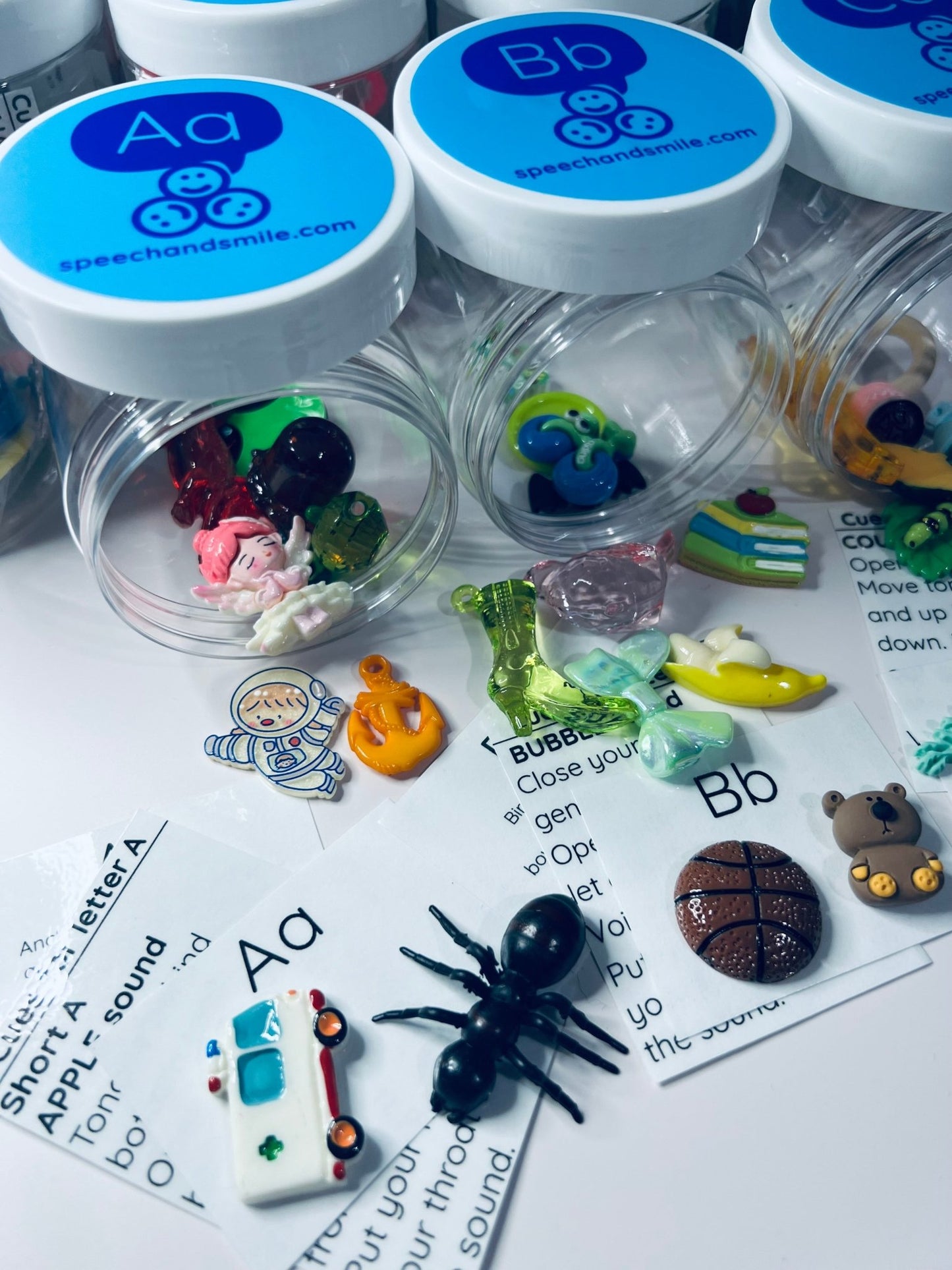 Alphabet Mini Objects Set in Jars – 7 Per Letter | Beginning Sounds Set | Montessori Sound Tubs | Speech Therapy Tools | Classroom Alphabet - Speech and Smile